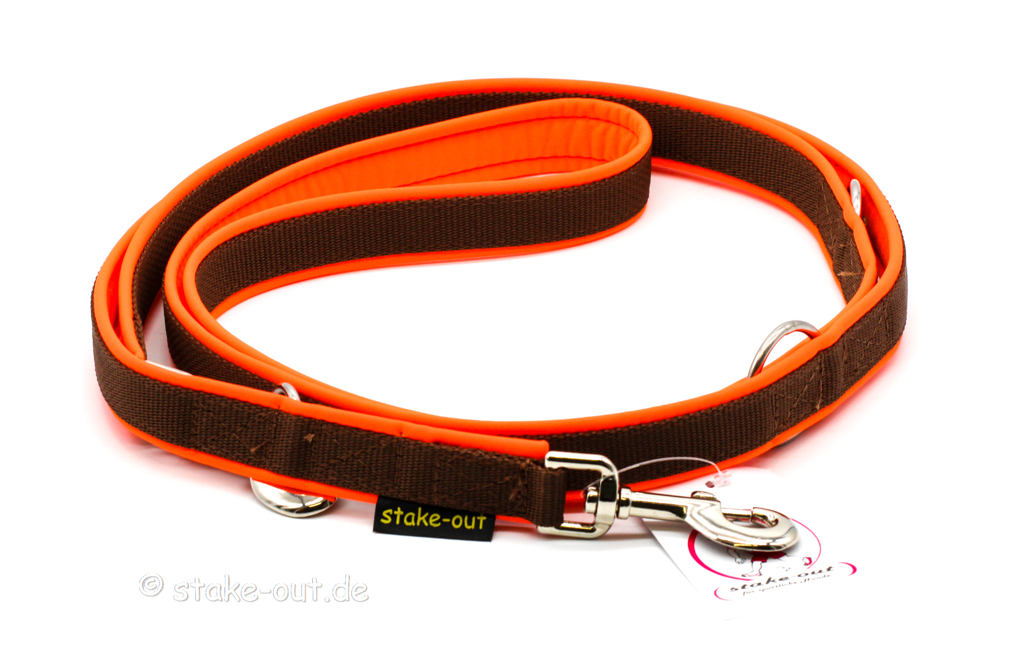 Führleine 2 m mit Softshell-Polsterung, 2-fach verstellbar, Farbe Orange / Schwarz