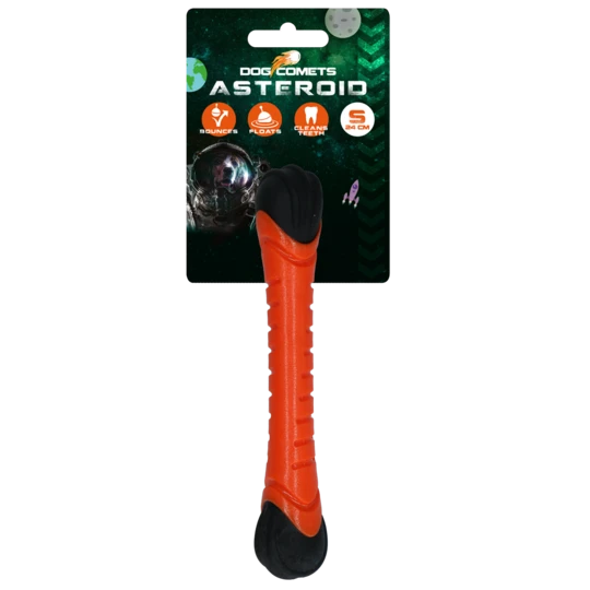 Dog Comets Asteroid in Orange – schwimmfähiges Wurfspielzeug für Hunde aus robustem Gummi, ideal zum Apportieren an Land und im Wasser.