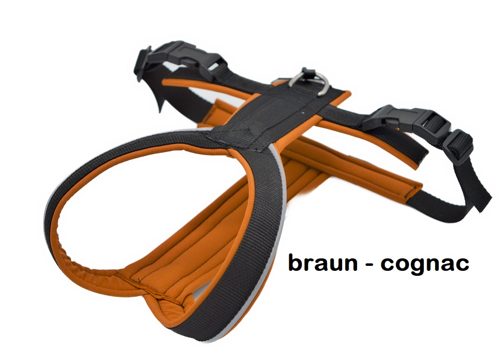 Stake-Out Outdoor Führgeschirr in Braun-Cognac mit Softshell-Polster und Edelstahlring