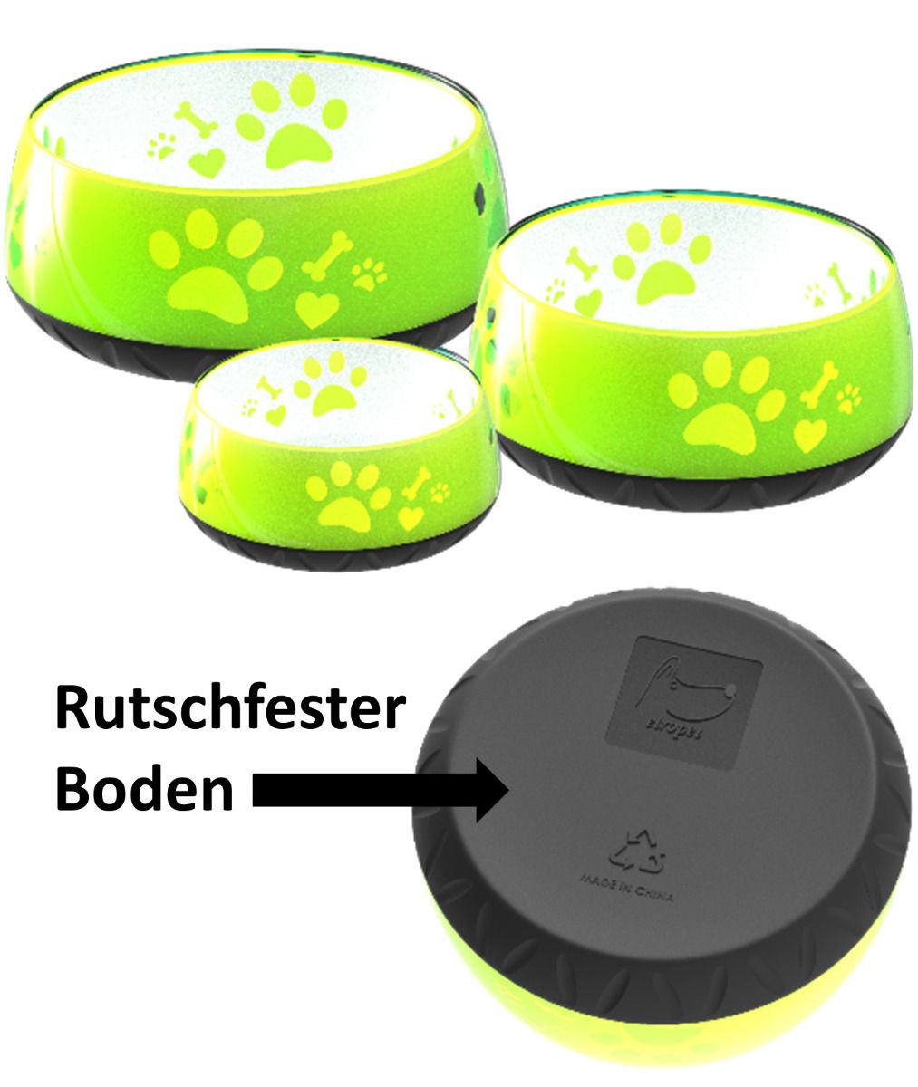 Elropet Kunststoff-Napf in Lemon mit Pfotenmotiv und rutschfestem Boden für sicheren Stand beim Fressen und Trinken.