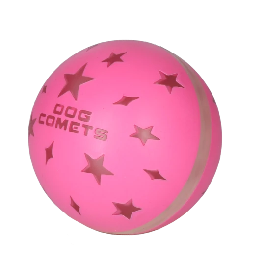 Leuchtender Dog Comets Ball Venus in Pink mit Sternenmuster – robuster, springender Hundeball für Spiel und Training