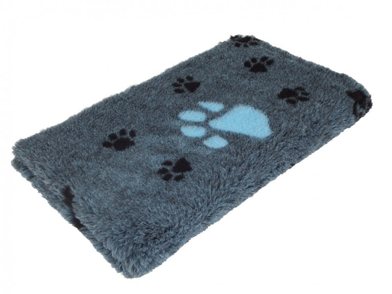 Vetbed Große Pfote in Grau-Blau mit kontrastierendem Pfotenmotiv – rutschfeste, kuschelige Hundedecke mit dichtem Flor und angenehmer Haptik