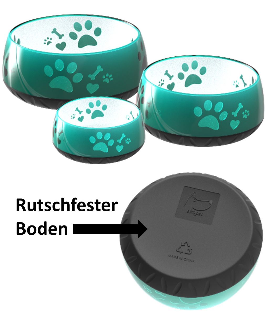 Elropet Kunststoff-Napf in Smaragdgrün mit Pfotenmotiv und rutschfestem Boden für sicheren Halt beim Fressen.