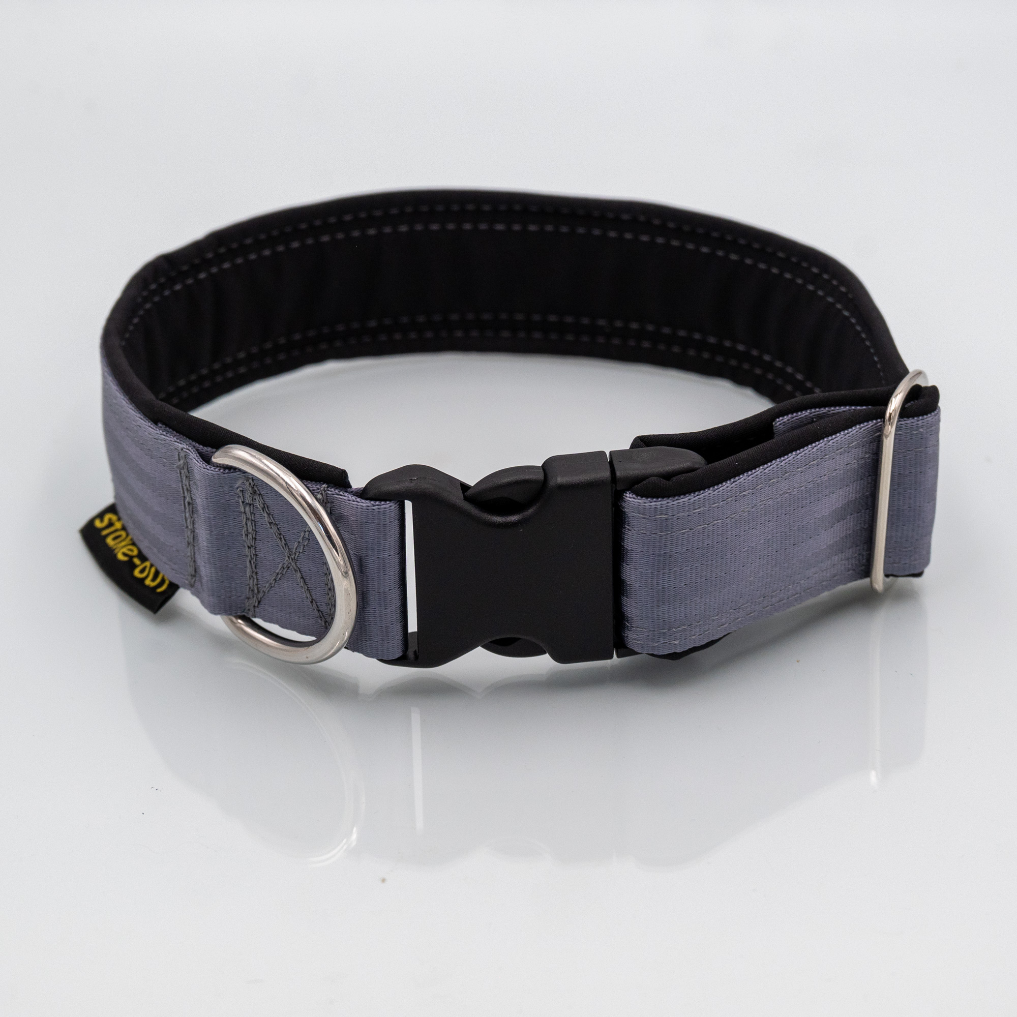 Sicherheitsgurt-Hundehalsband Anthrazit/Schwarz – Detailansicht