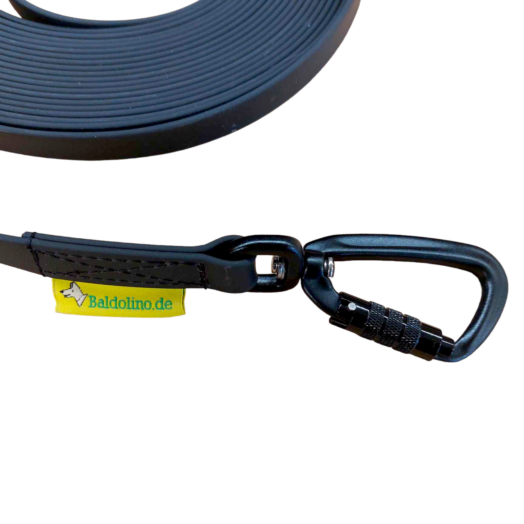 Detailaufnahme Aluminium-Sicherheitskarabiner (86 mm, 400 kg Zuglast) der Baldolino Schleppleine