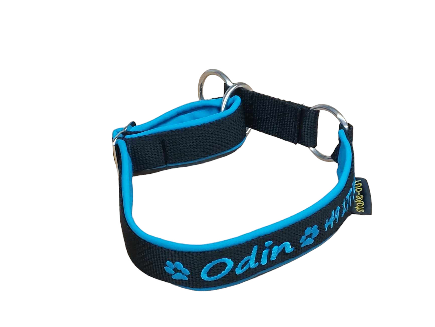 Besticktes Zugstopp-Halsband in Blau/Schwarz mit Softshell-Polsterung