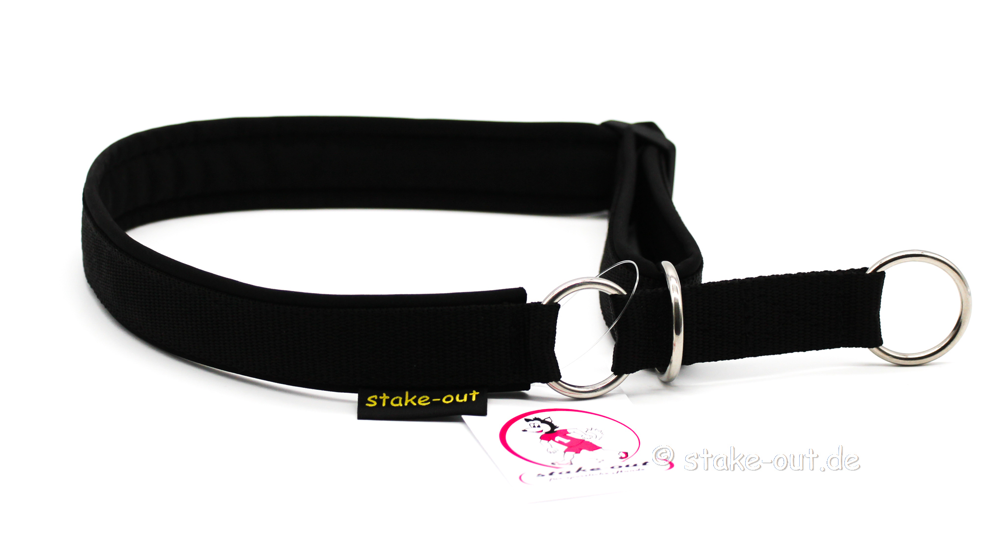Verstellbares Zugstopp Hundehalsband aus robustem Gurtband mit Softshell in Schwarz/Schwarz