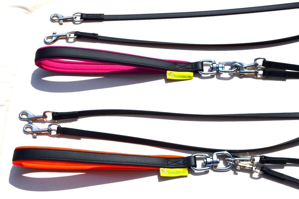 Baldolino Zwillingsleine aus Biothane in mehreren Farbkombinationen mit Drehwirbel und Neoprengriff