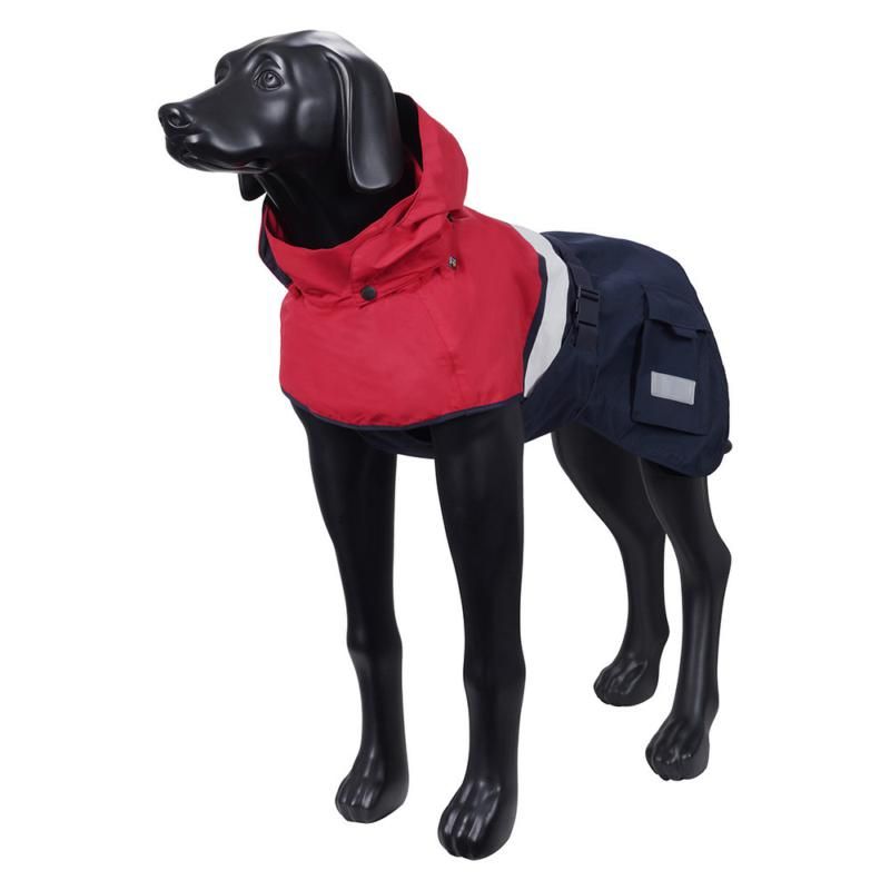 Rukka Pets Regenmantel Wavy in Rot und Navy, wasserdichter Mantel für Hunde mit reflektierenden Details.