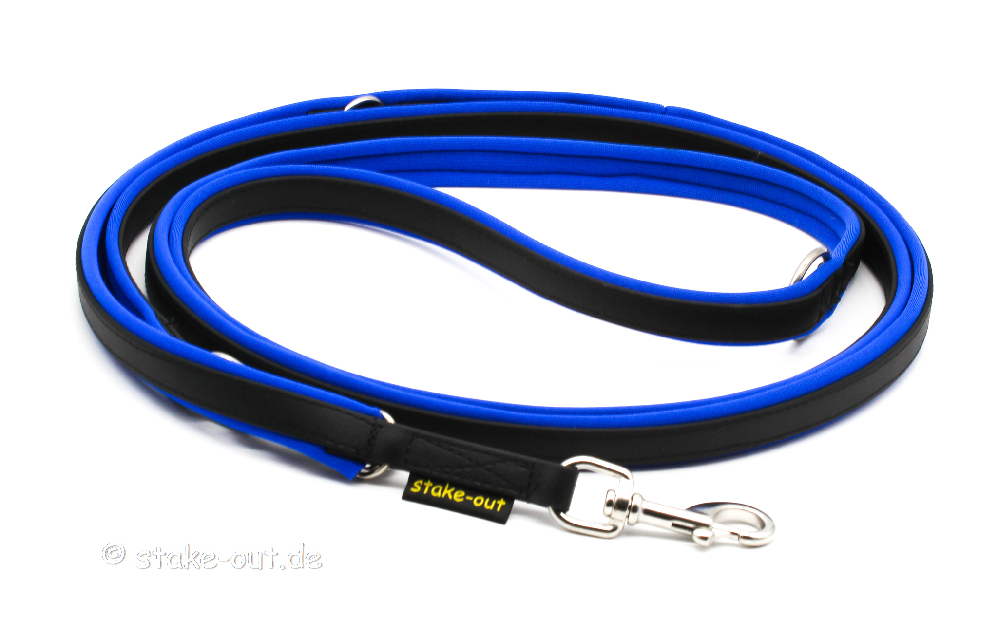 Biothane Führleine 2,50 m mit Softshell-Polsterung, 3-fach verstellbar, Farbe Blau/Schwarz