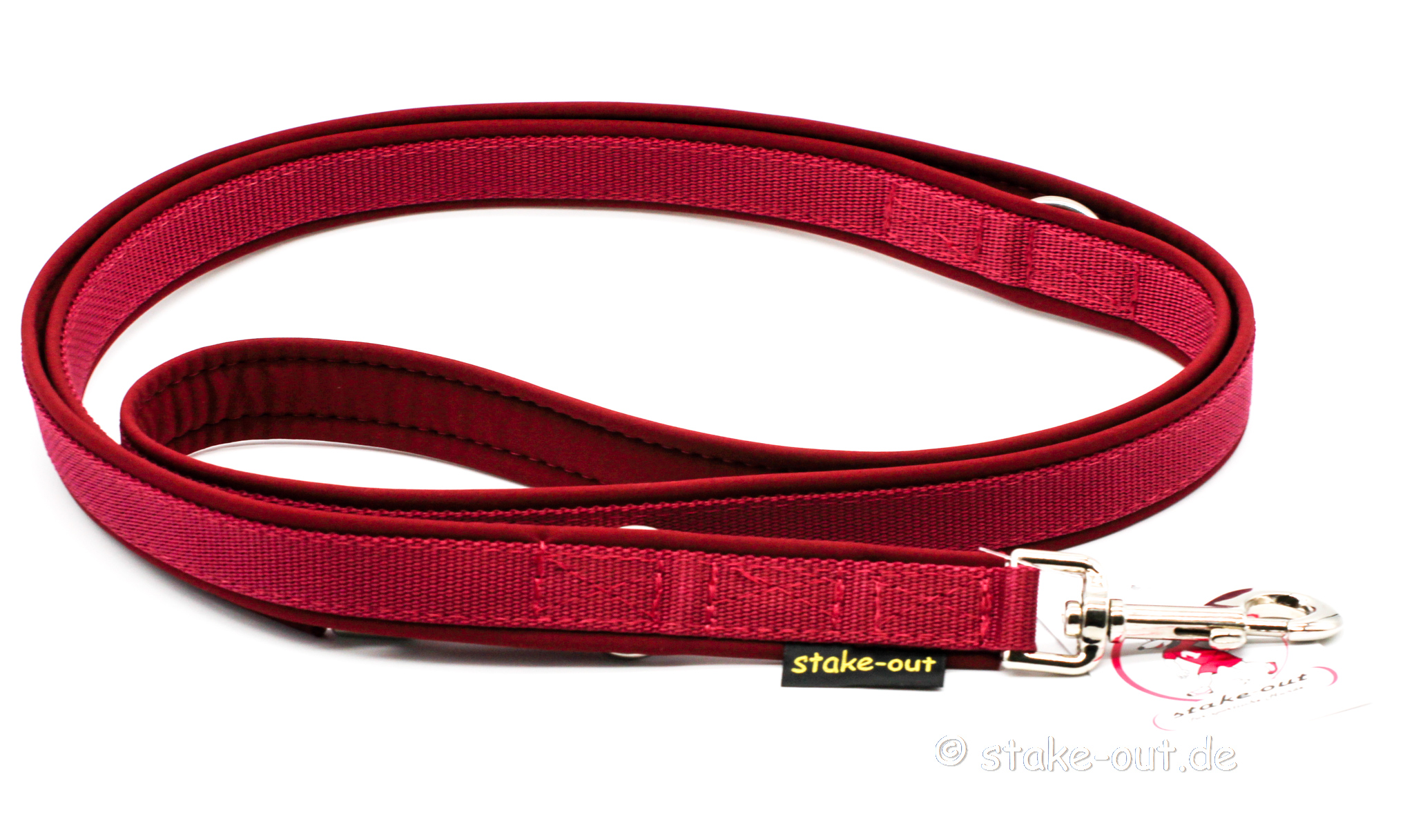 Führleine 1 m mit Softshell-Polsterung, kurz und robust, Farbe Bordeaux / Rot
