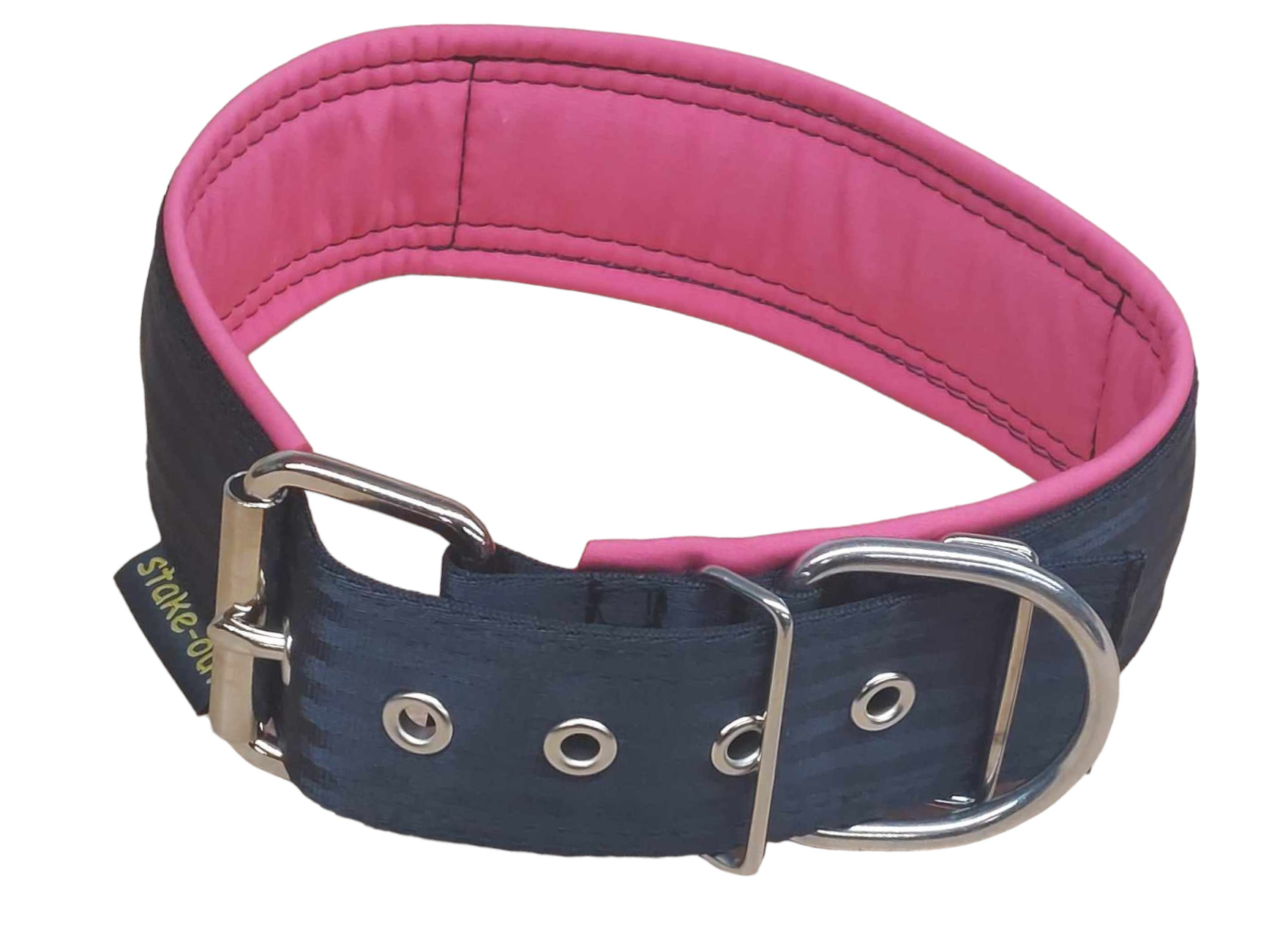 Besticktes 50 mm Hundehalsband für große Hunde in Pink/Blau, doppellagiges Gurtband & Softshell-Polsterung