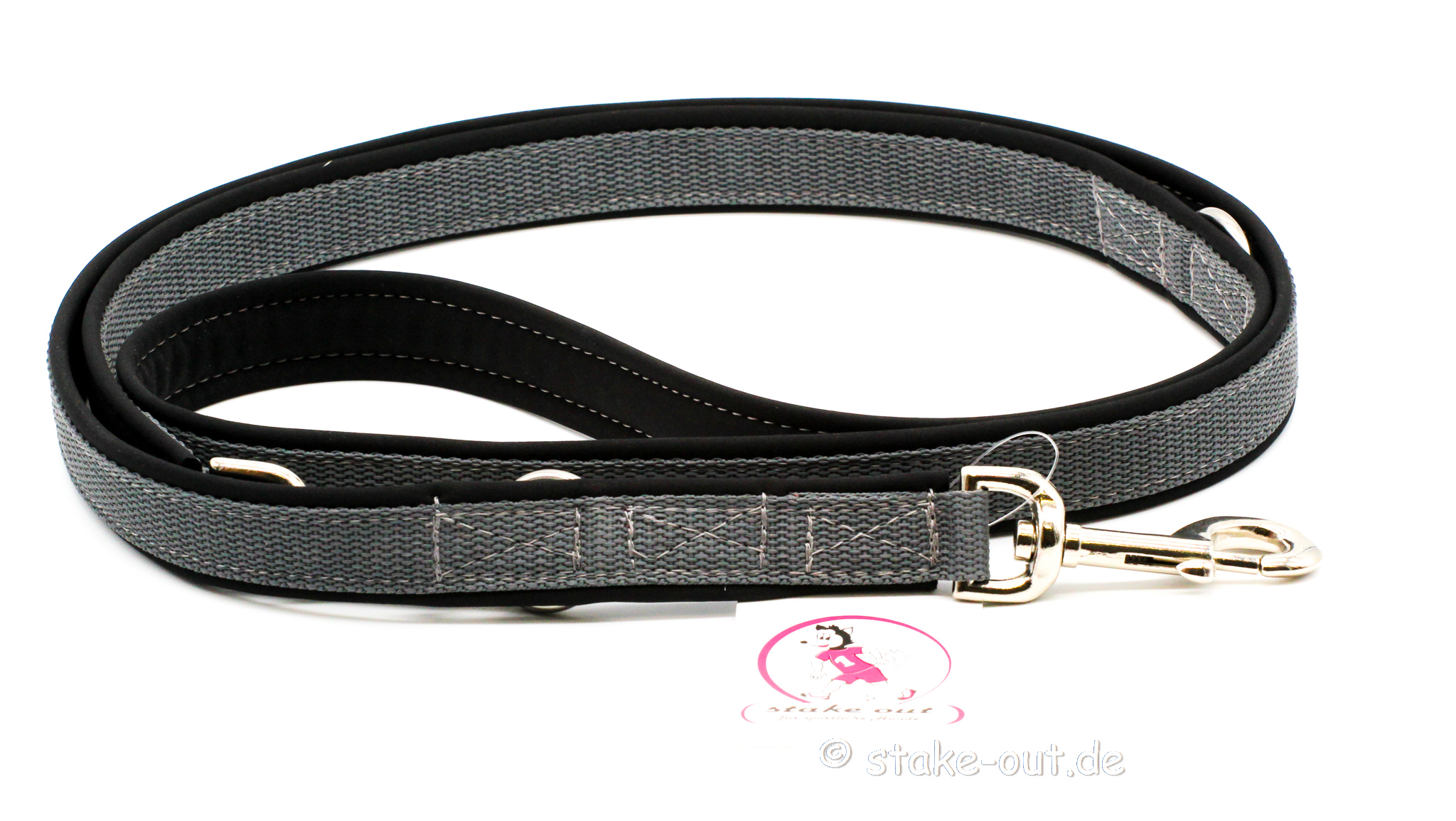 Führleine 2 m mit Softshell-Polsterung, 2-fach verstellbar, Farbe Anthrazit / Schwarz