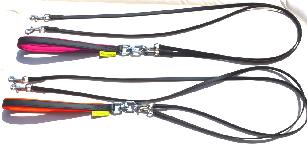 Zwillingsleine Baldolino aus Biothane, verschiedene Farbkombinationen, Neopren-Handschlaufe, drehbarer Wirbel