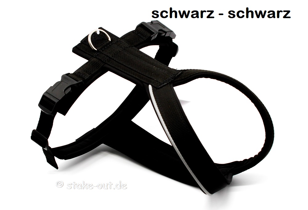 Stake-Out Outdoor Führgeschirr in Schwarz-Schwarz mit Softshell-Polster und Edelstahlring