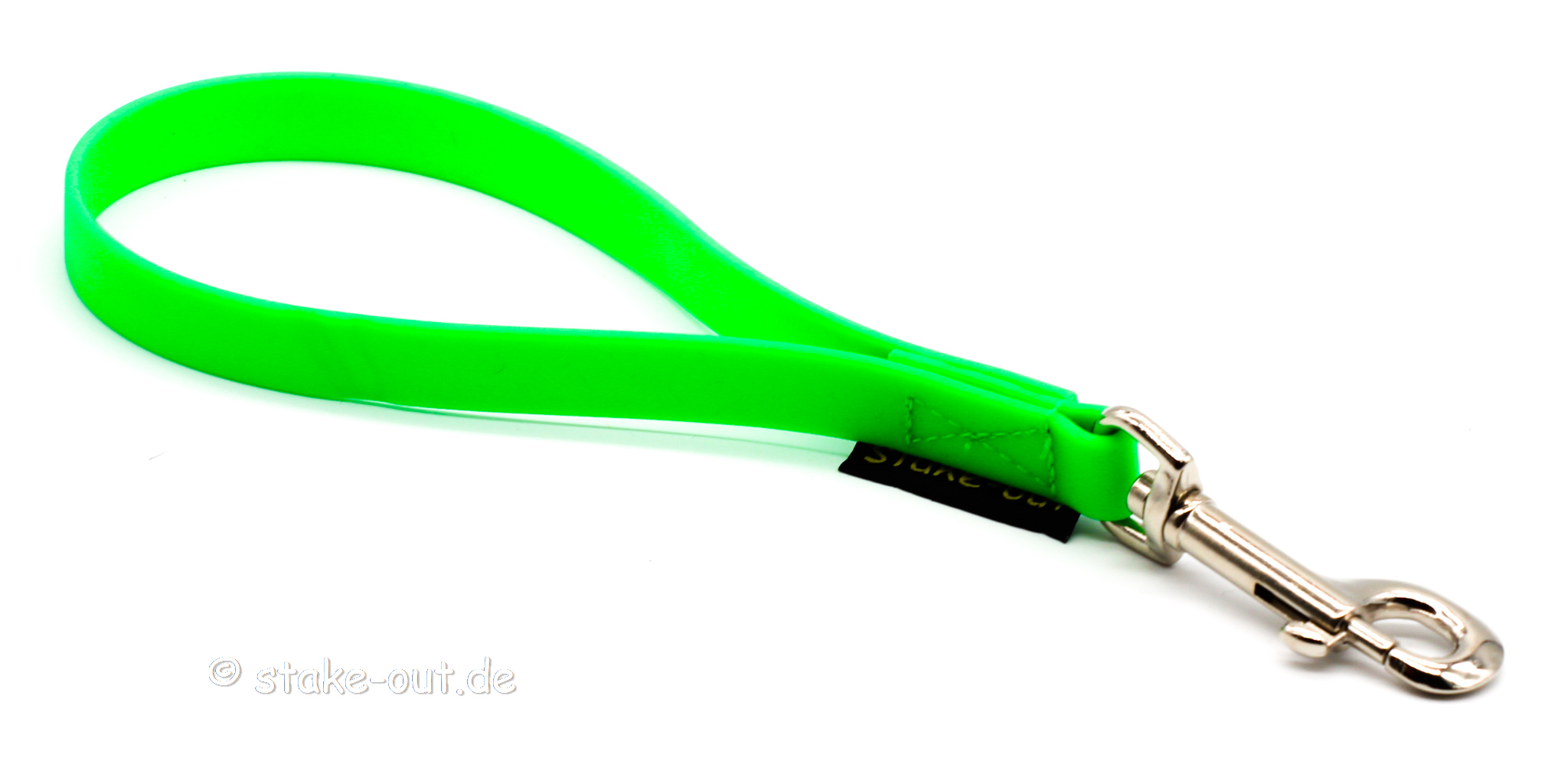 Biothane Kurzführer in Neongrün mit Edelstahlkarabiner, ca. 30 cm