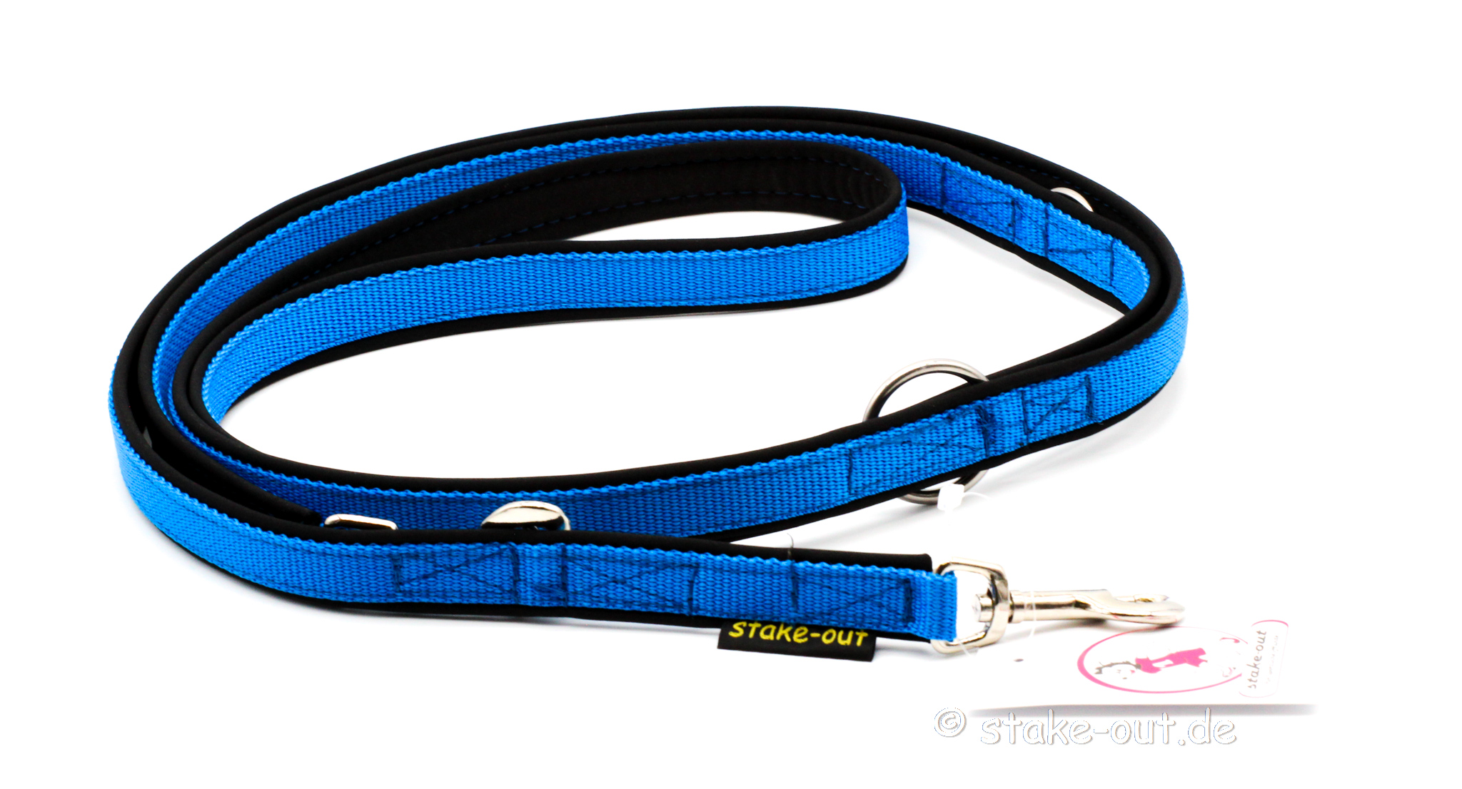 Führleine 2 m mit Softshell-Polsterung, 2-fach verstellbar, Farbe Blau / Schwarz