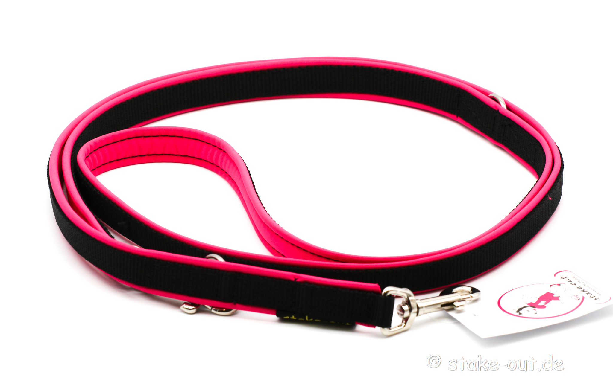 Führleine 1 m mit Softshell-Polsterung, kurz und robust, Farbe Pink / Schwarz