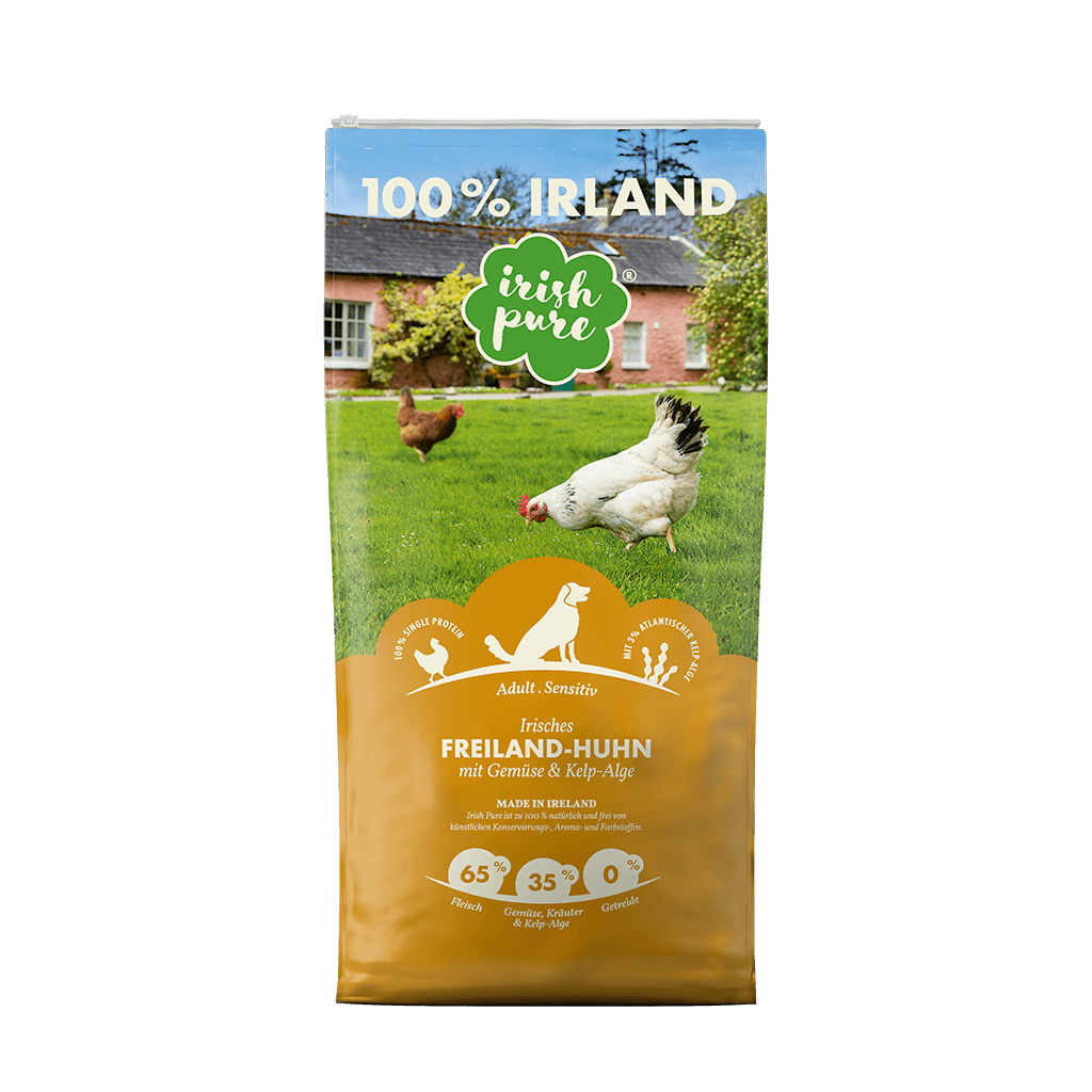 Irish Pure Adult Hundefutter Verpackung mit irischem Freiland-Huhn, Gemüse und Kelp-Alge, 12 kg