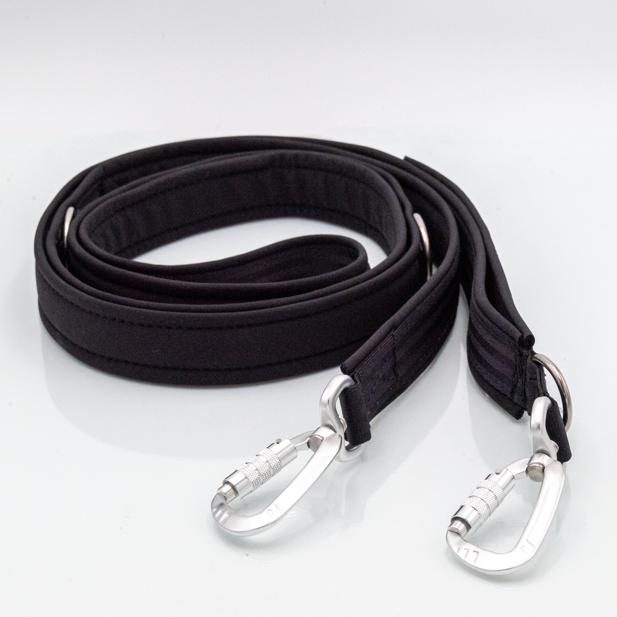 Führleine für starke Hunde – Sicherheitsgurt 25 mm mit Softshell-Polsterung, Farbe Schwarz / Schwarz