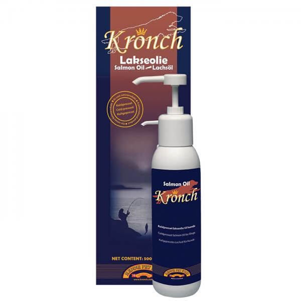 Kronch Lachsöl für Hunde in Pumpflasche mit Verpackung, kaltgepresst und reich an Omega-3-Fettsäuren