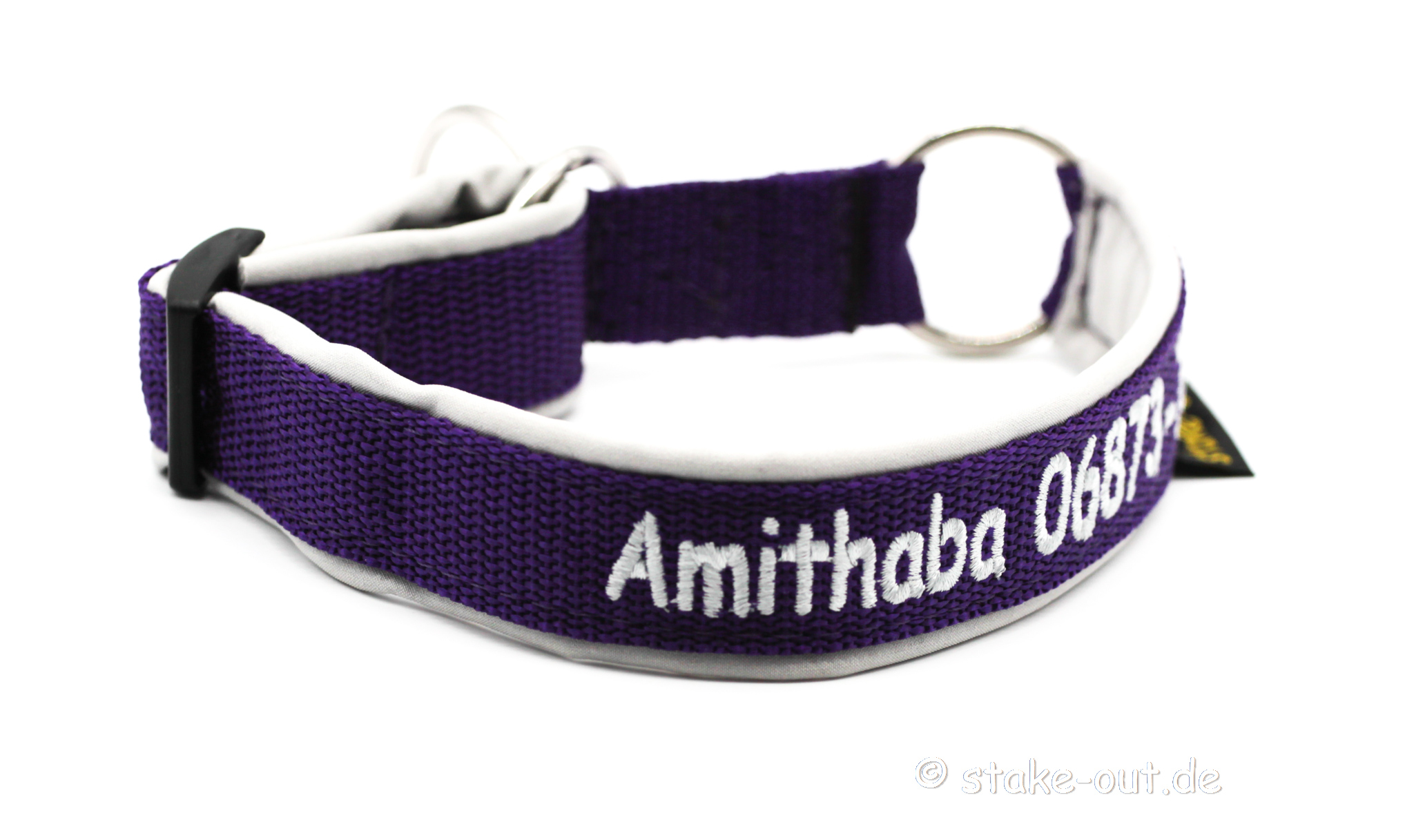 Besticktes Zugstopp-Halsband in Schwarz/Lila mit Softshell-Polsterung