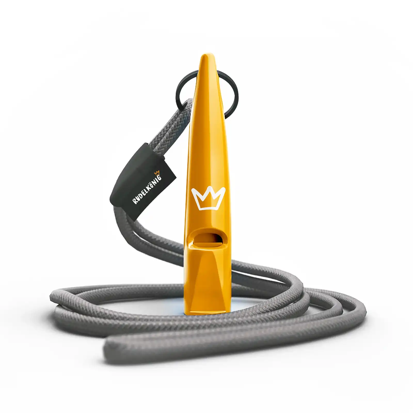 Rudelkönig Hundepfeife in Gelb mit grauem Band – laute, wetterfeste Trainingspfeife mit klarer Tonfrequenz für zuverlässigen Rückruf