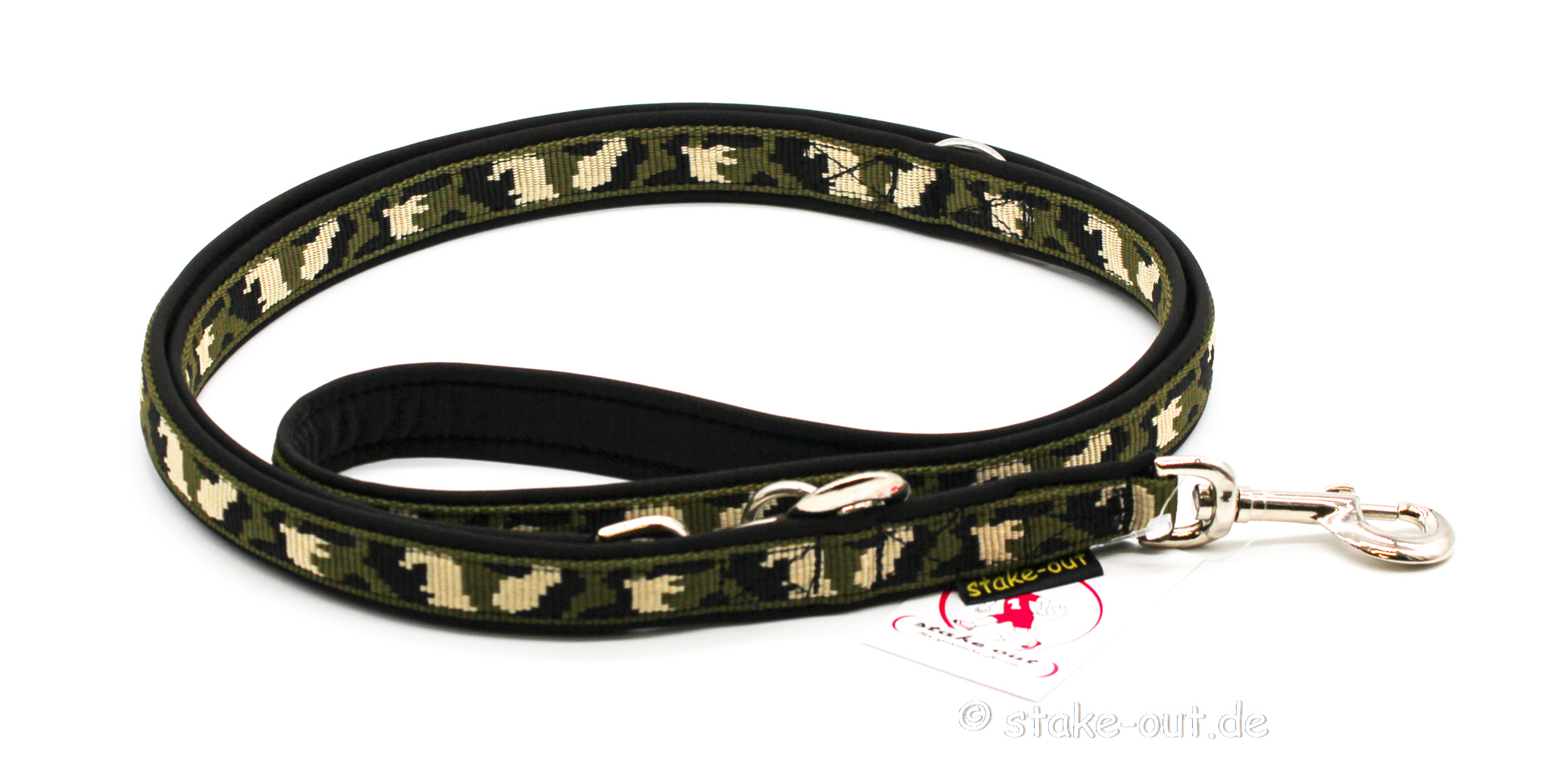 Führleine 1 m mit Softshell-Polsterung, kurz und robust, Motiv Inka Schwarz / Gold