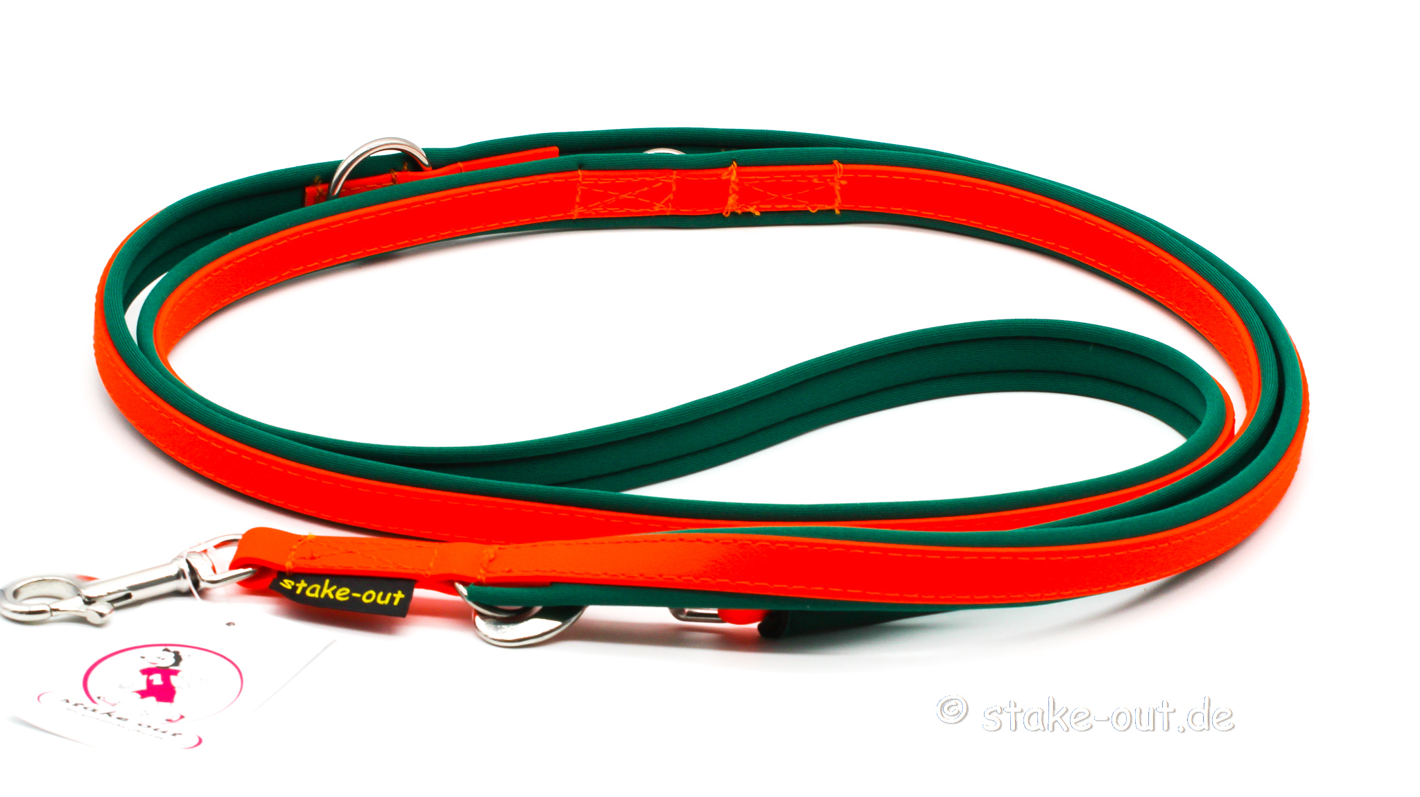 Biothane Führleine 2,50 m mit Softshell-Polsterung, 3-fach verstellbar, Farbe Grün/Schwarz