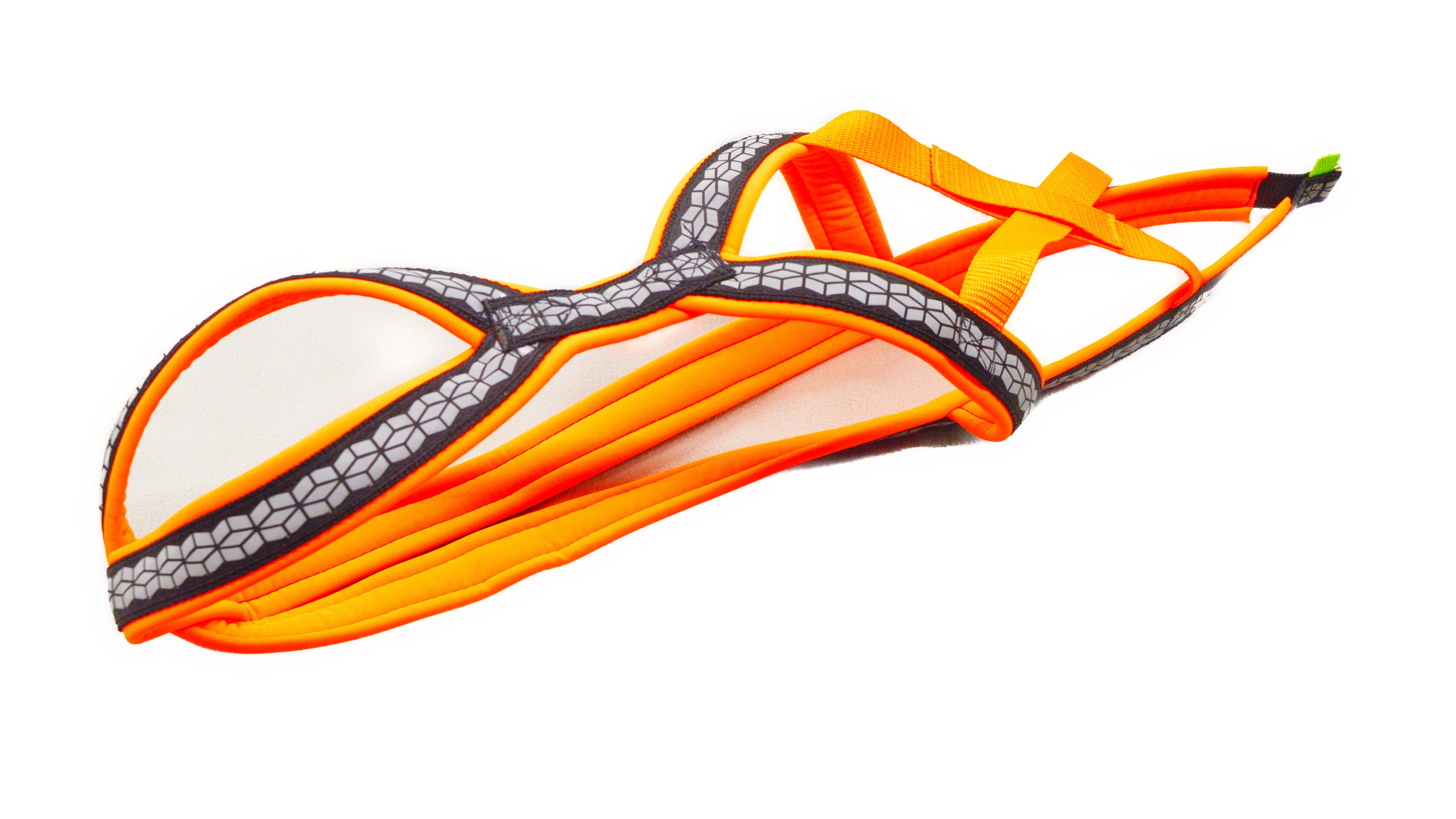 x back zuggeschirr in orange schwarz liegend in seitlicher ansicht