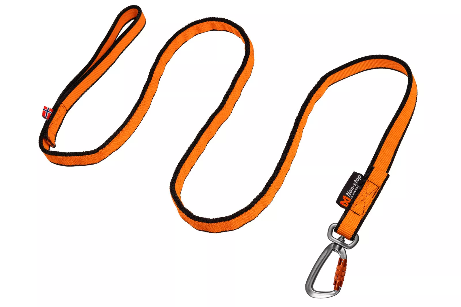 Orange Zugleine mit integriertem Bungee-Abschnitt und Aluminiumkarabiner von Non-stop Dogwear