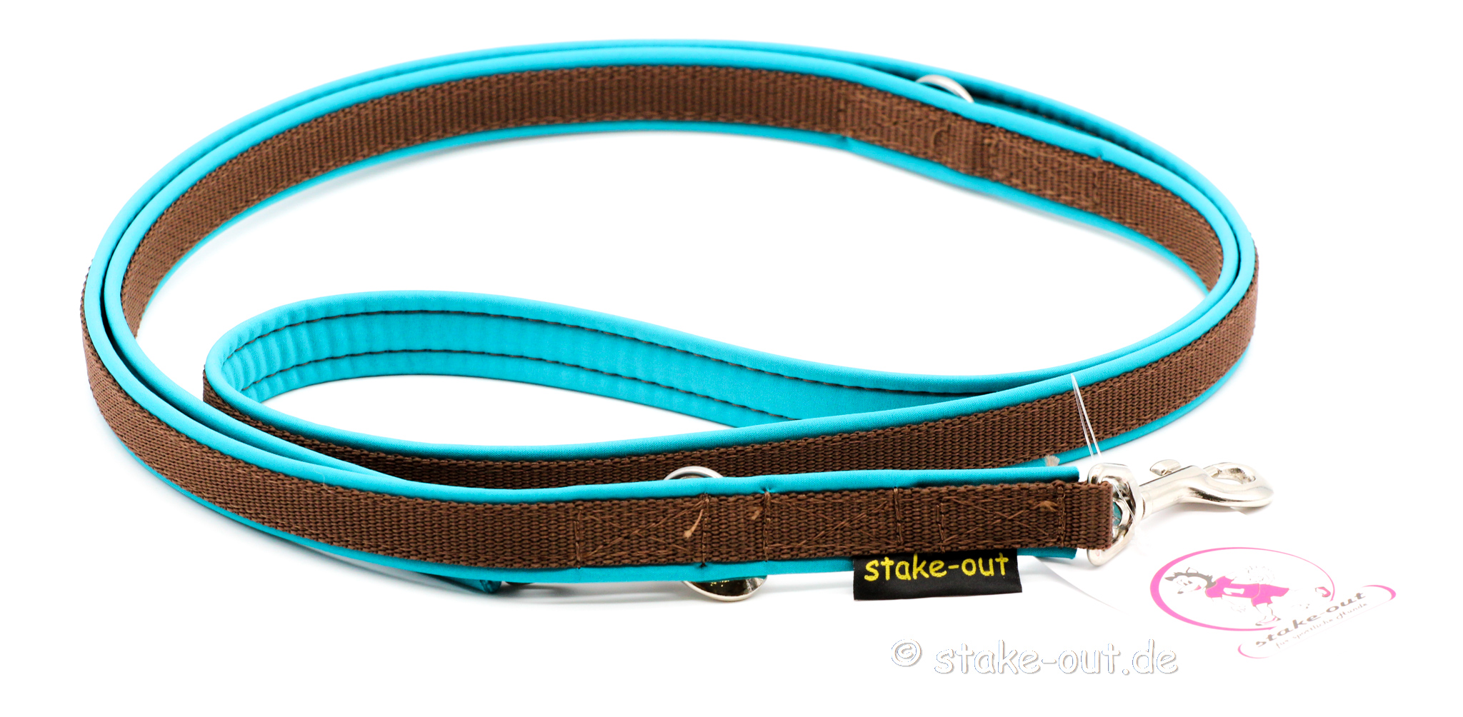 Führleine 2 m mit Softshell-Polsterung, 2-fach verstellbar, Farbe Türkis / Braun_var1