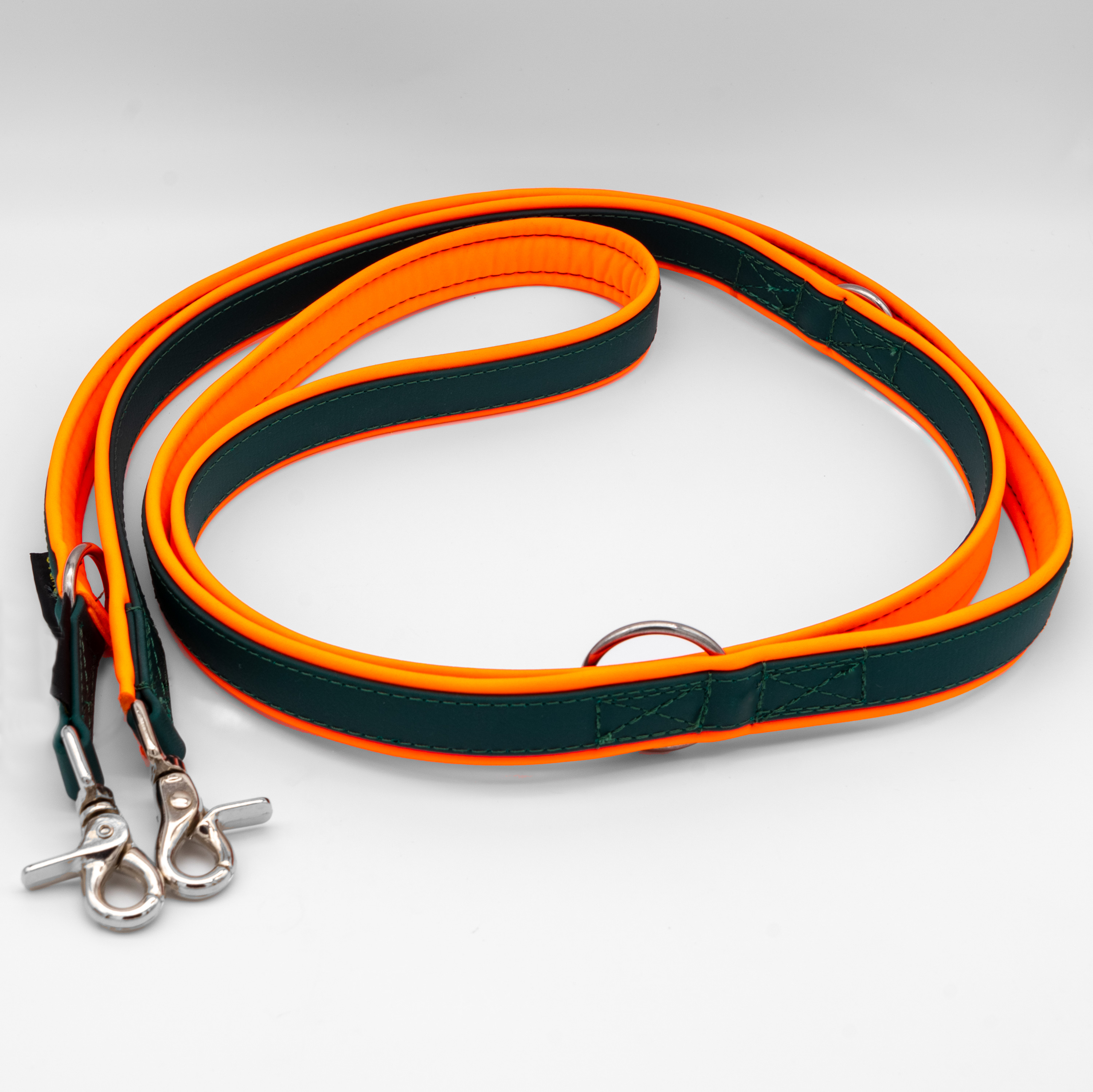 Biothane Führleine 2,50 m in Orange/Schwarz mit Softshell-Polsterung & Edelstahloption