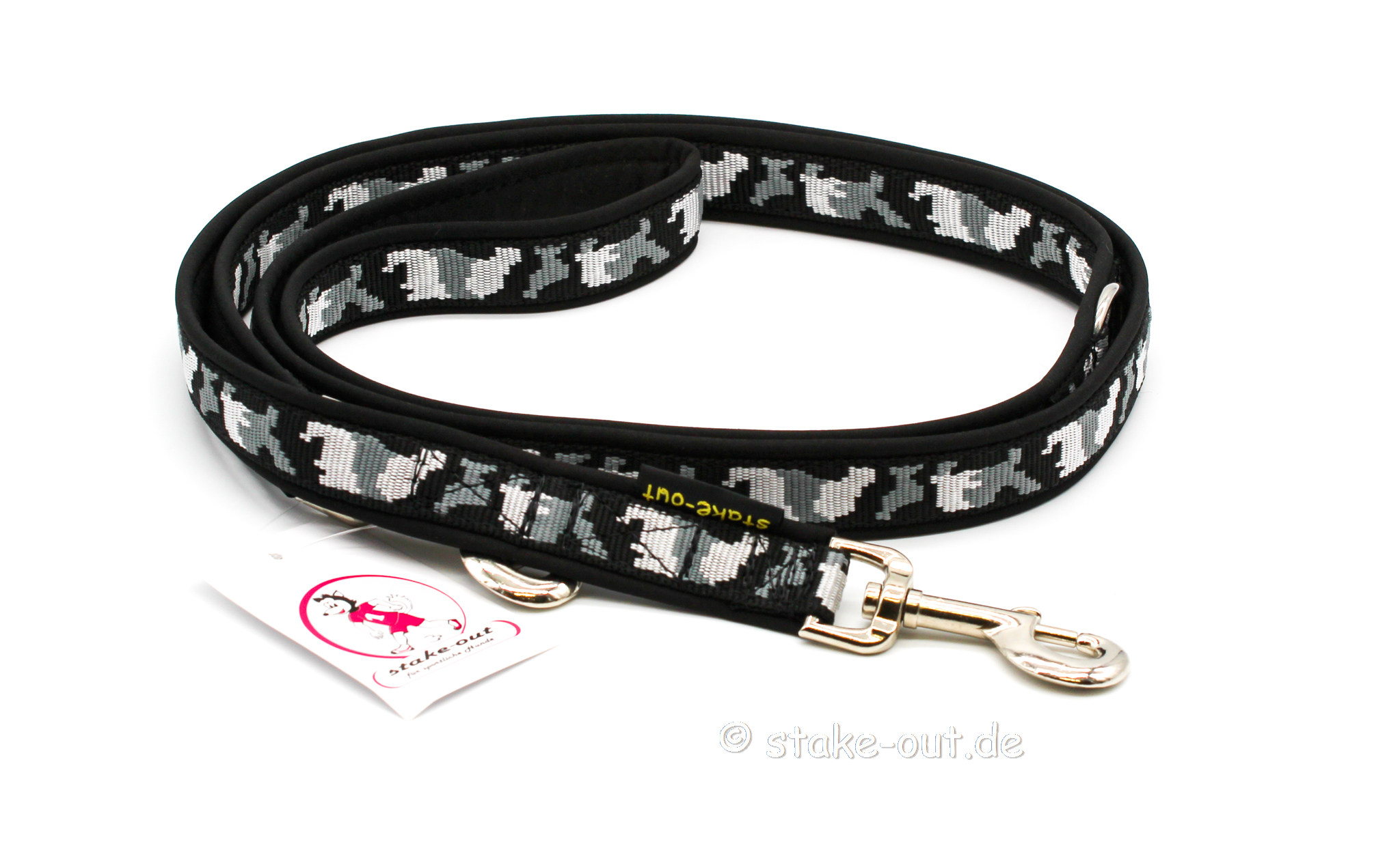 Führleine 2 m mit Softshell-Polsterung, 2-fach verstellbar, Motiv Sterne Schwarz