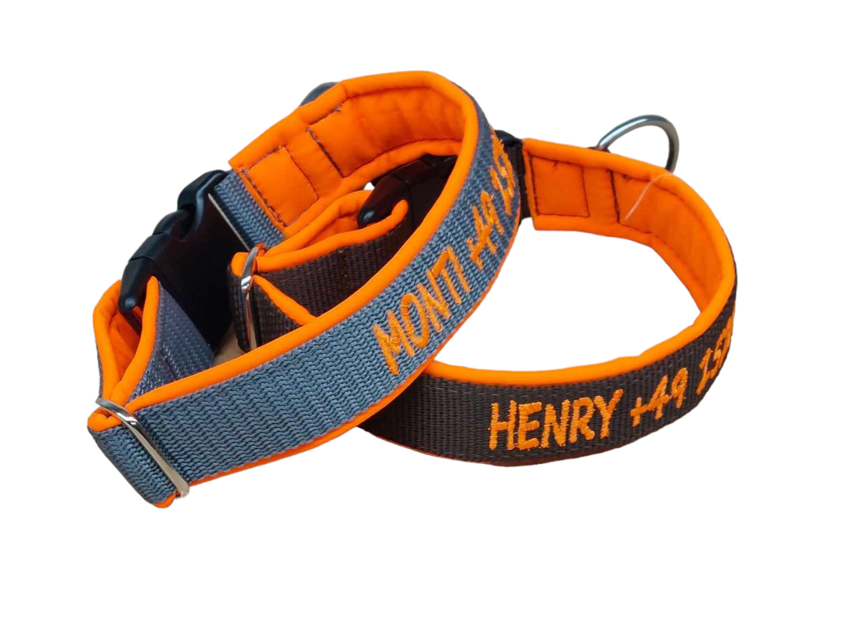 Besticktes Hundehalsband in Rot/Schwarz mit Softshell-Polsterung und Kunststoffsteckschnalle