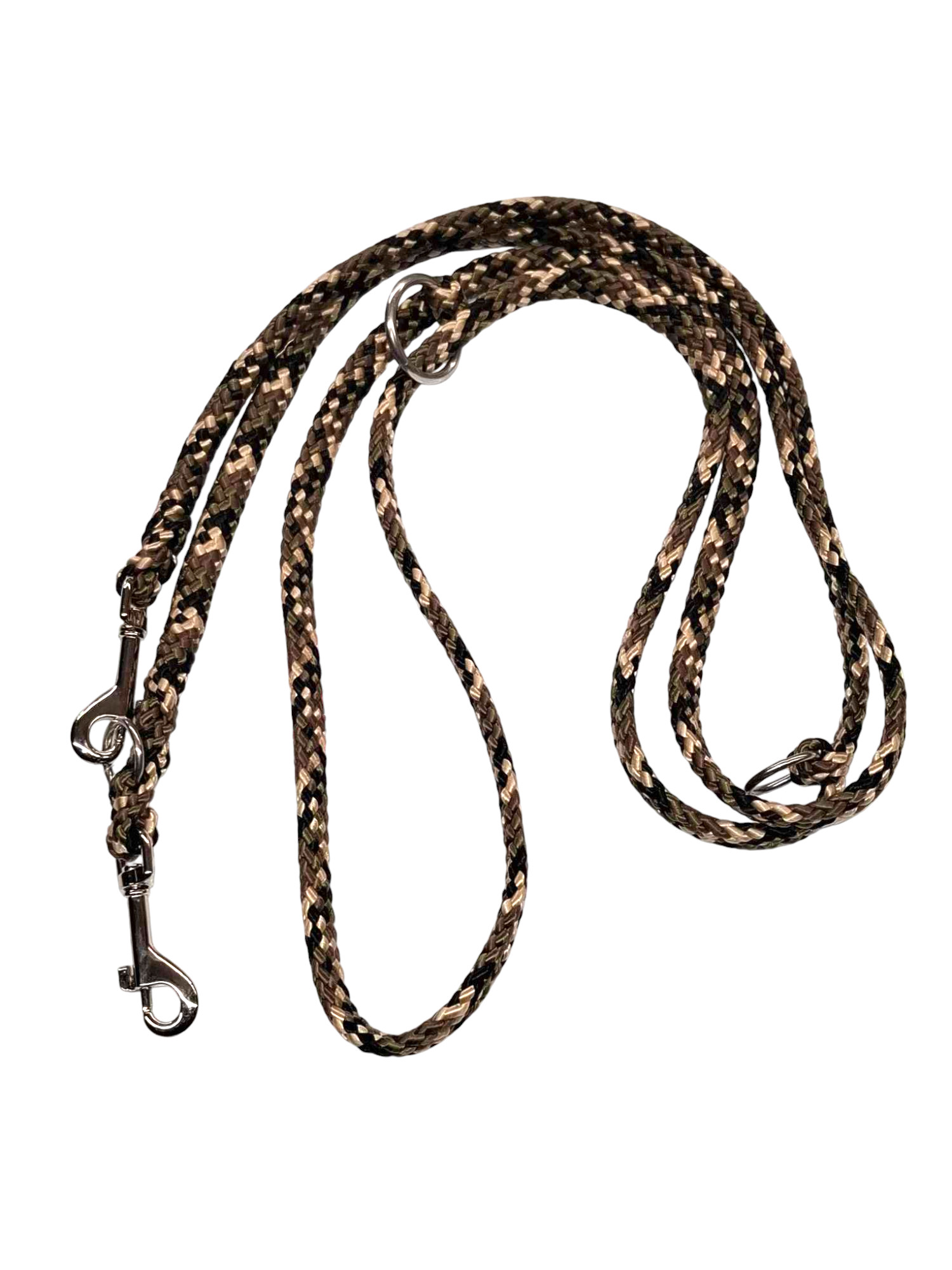 Stake-Out Seilleine 2,50 m in Camouflage Oliv aus PP-Hohlseil mit Edelstahlringen