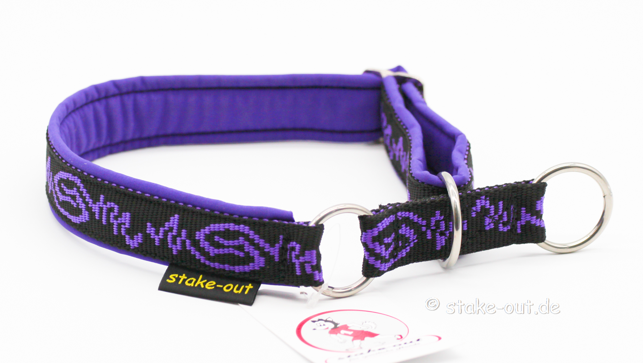 Zugstopp Hundehalsband Lila/Schwarz mit Softshell, dekoratives Muster, Polypropylen Gurtband