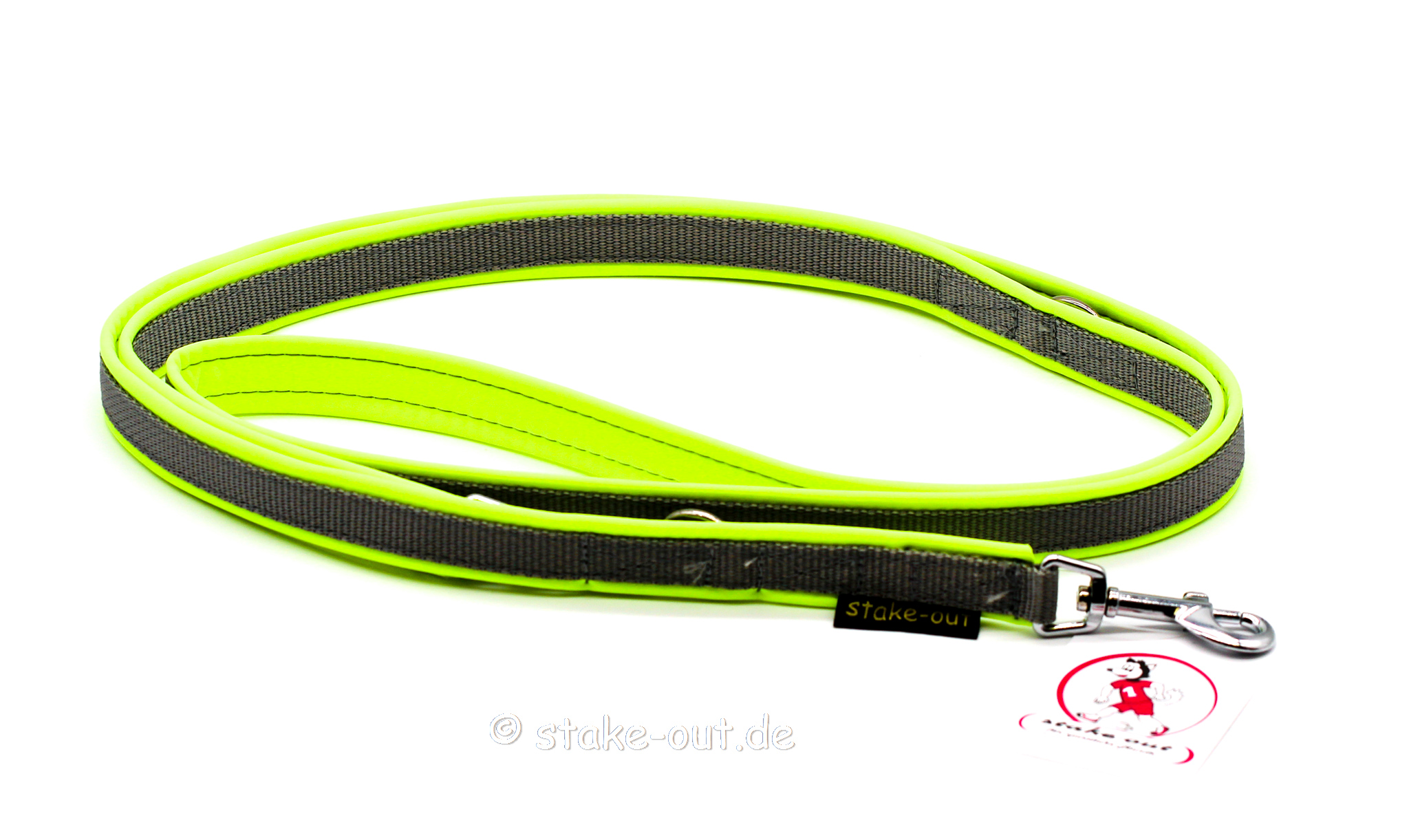 Führleine 2 m mit Softshell-Polsterung, 2-fach verstellbar, Farbe Neongrün / Grün