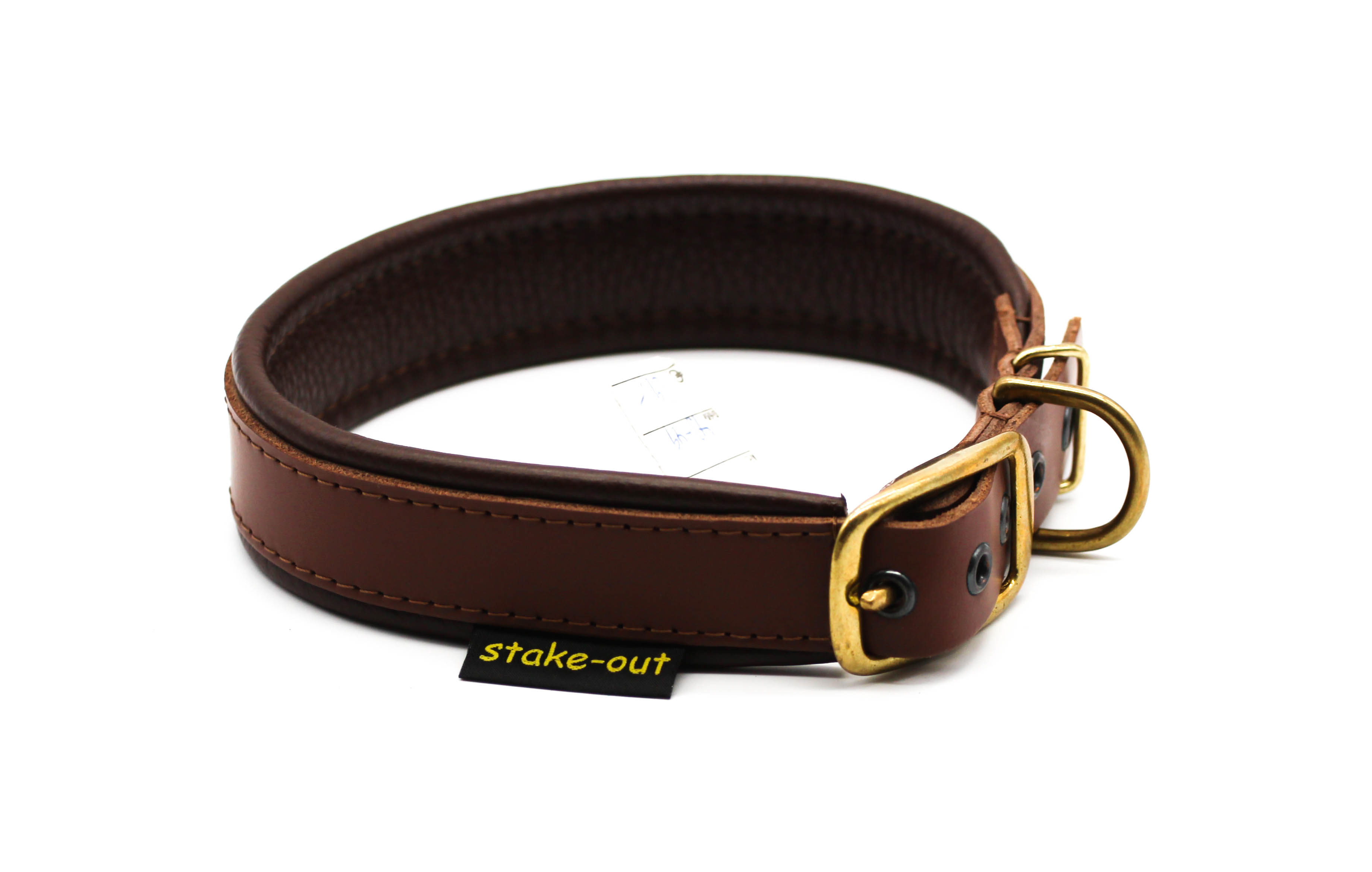 Leder-Hundehalsband Braun/Schwarz mit goldener Gürtelschnalle und Nappapolsterung