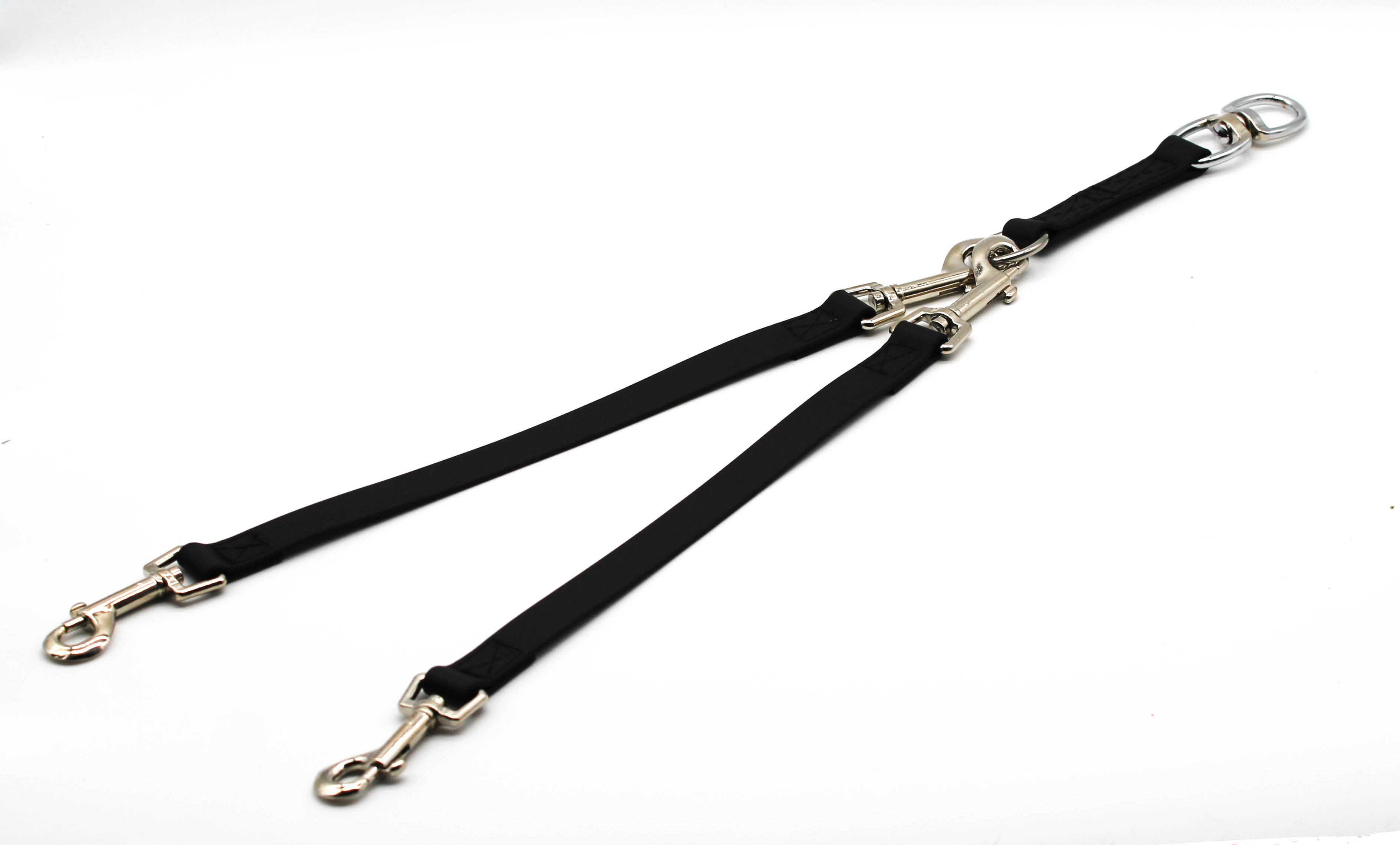 iothane Wirbelkoppel für zwei Hunde in Schwarz mit Edelstahlkarabinern