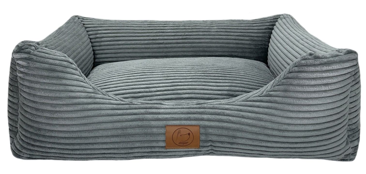 Orthopädisches Hundebett San Marino in elegantem Grau aus Cordstoff mit stabiler Umrandung und gemütlicher Liegefläche