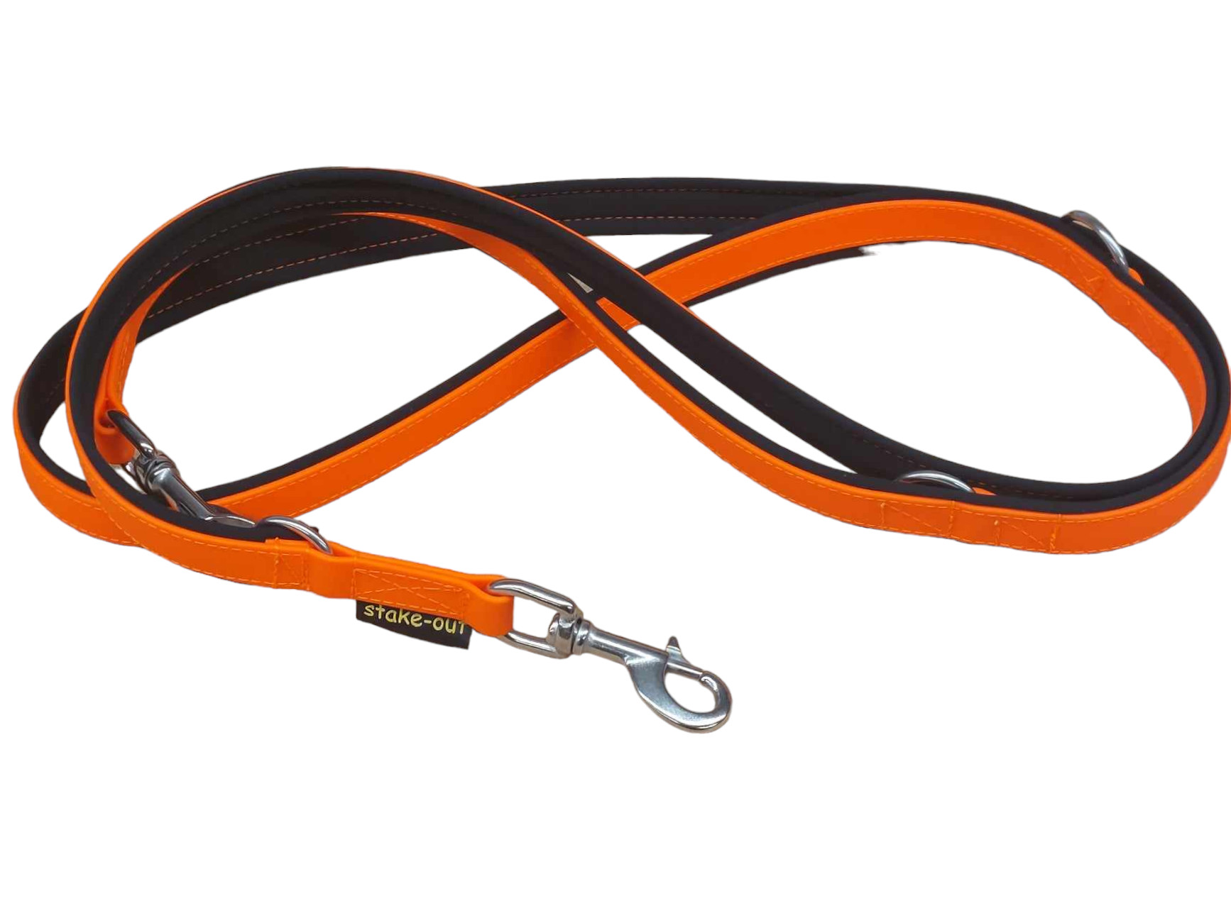 Biothane Führleine 2,50 m mit Softshell-Polsterung, 3-fach verstellbar, Farbe Orange/Schwarz