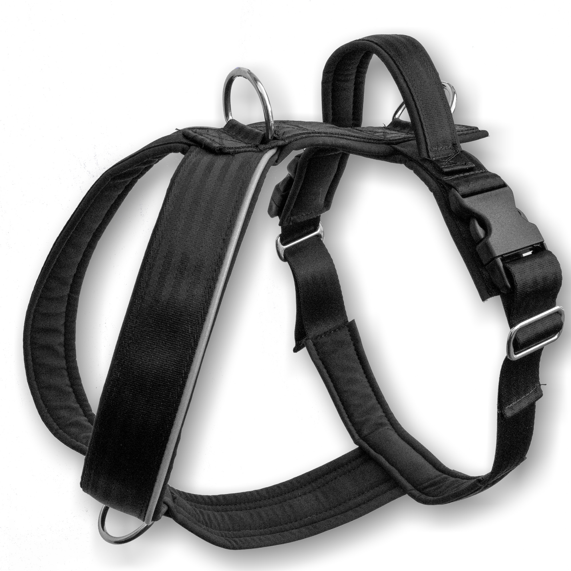 Stake-Out EXTREM Führgeschirr für große Hunde in Schwarz-Schwarz mit Softshellpolster und Edelstahlringen