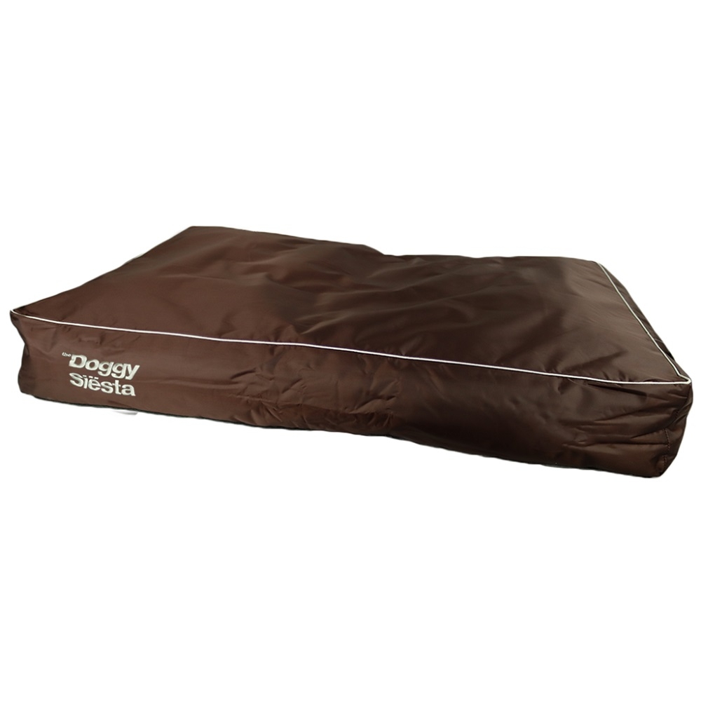 Outdoor-Hundekissen Doggy Siesta in Braun mit wasserabweisendem Bezug, strapazierfähigem Material und umlaufender weißer Paspelierung