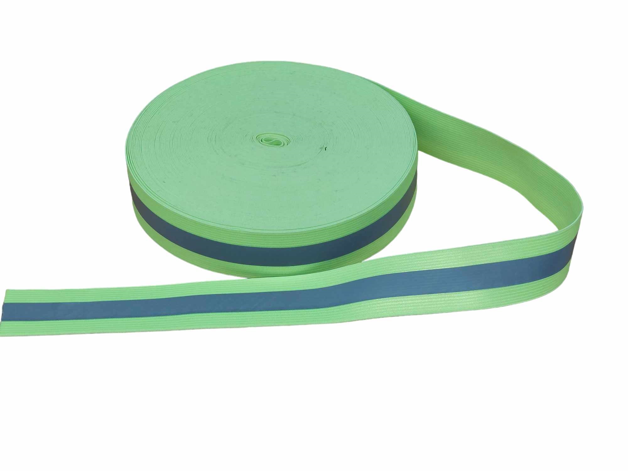 Stabiles gelbes Gurtband mit mittigem grauem Reflektorstreifen, geeignet für Hundeleinen, Halsbänder oder Outdoor-Zubehör