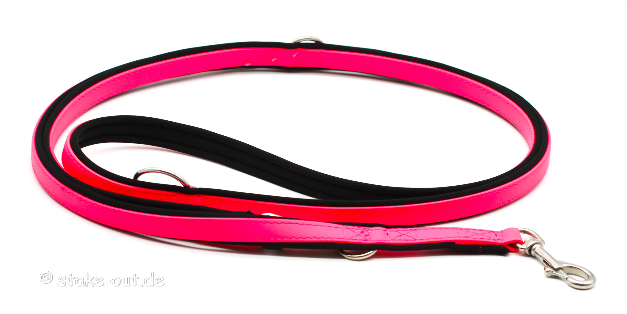 Biothane Führleine 2,50 m mit Softshell-Polsterung, 3-fach verstellbar, Farbe Pink/Schwarz