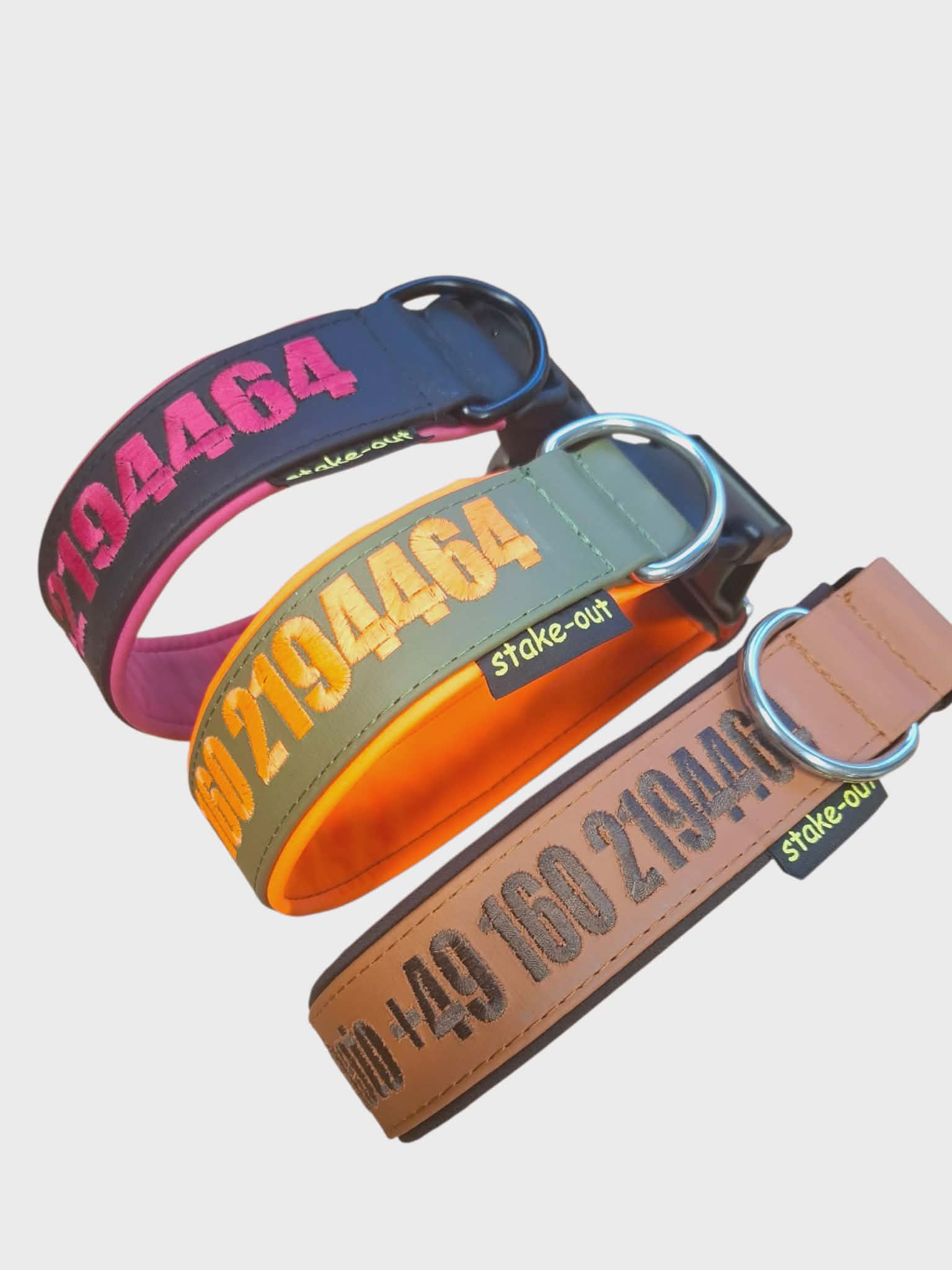 Stake-Out Biothane Halsband mit personalisierter Bestickung Name und Telefonnummer
