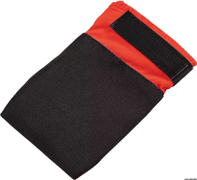 ein einzelner schwarzer hundeschuh aus nylon mit orangefarbenem klettverschluss