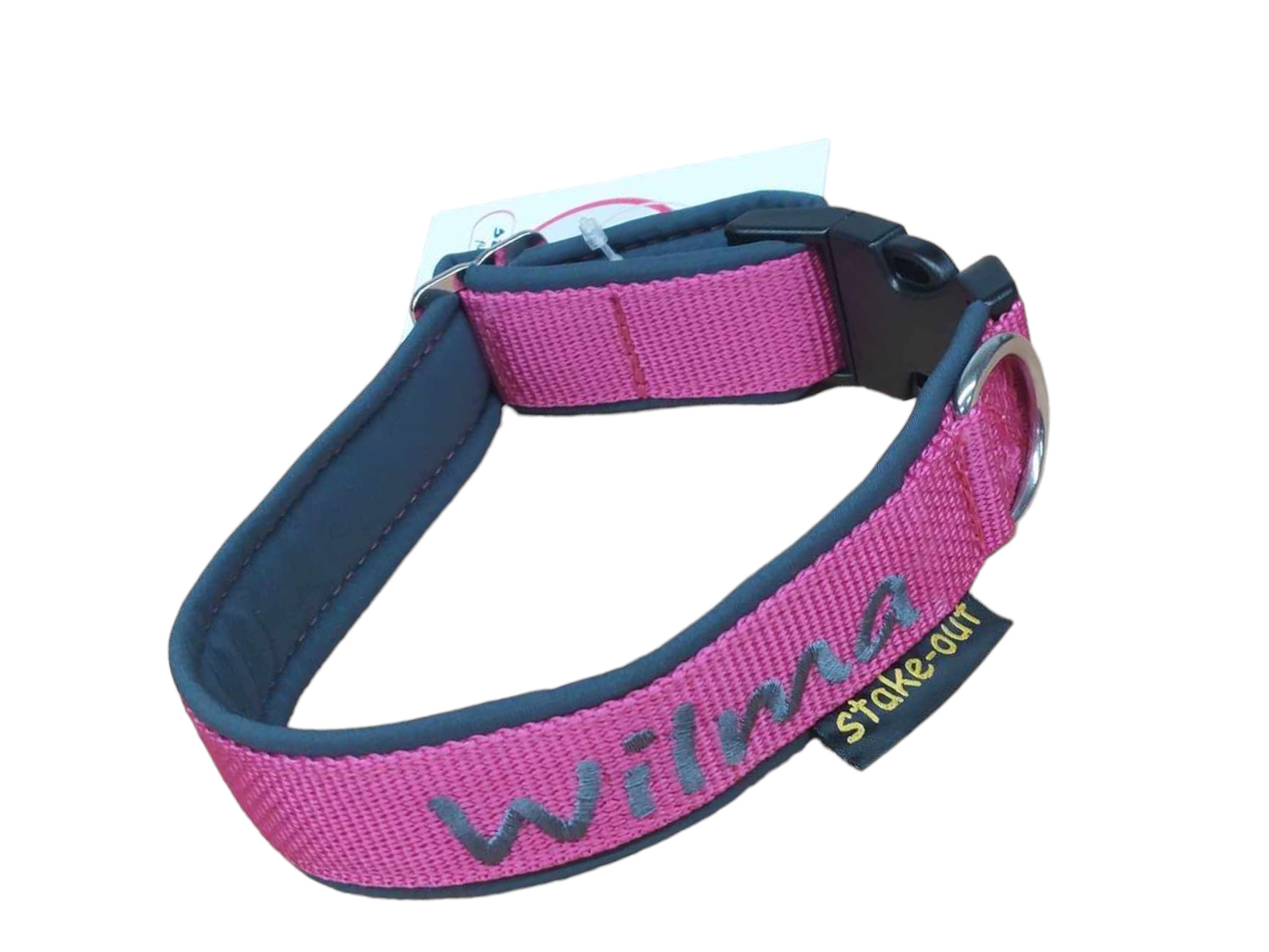 Besticktes Hundehalsband in Rosa mit Softshell-Polsterung und Kunststoffsteckschnalle