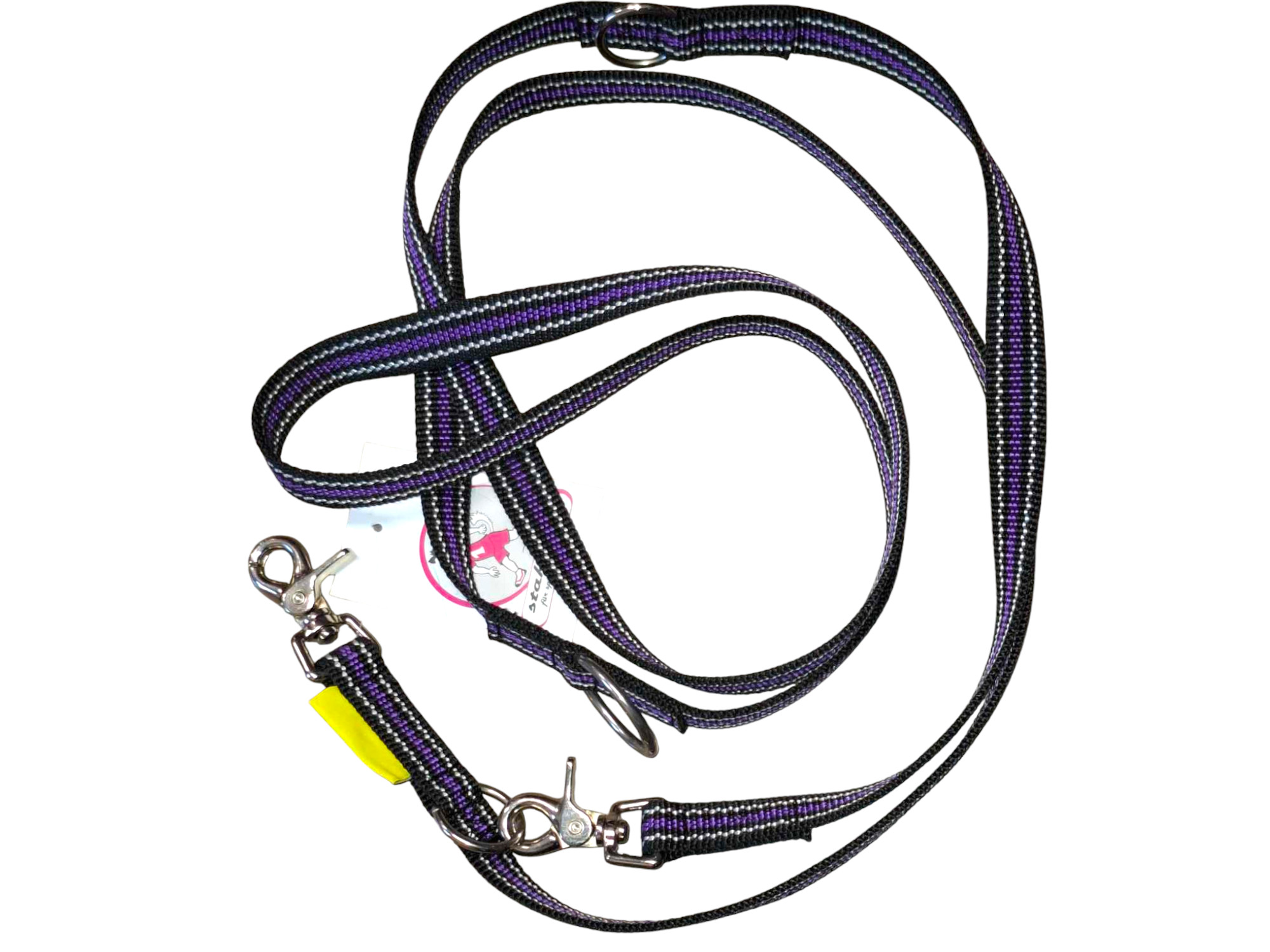Stake-Out verstellbare Hundeleine 2,50 m mit lila Musterband und Zangenkarabiner